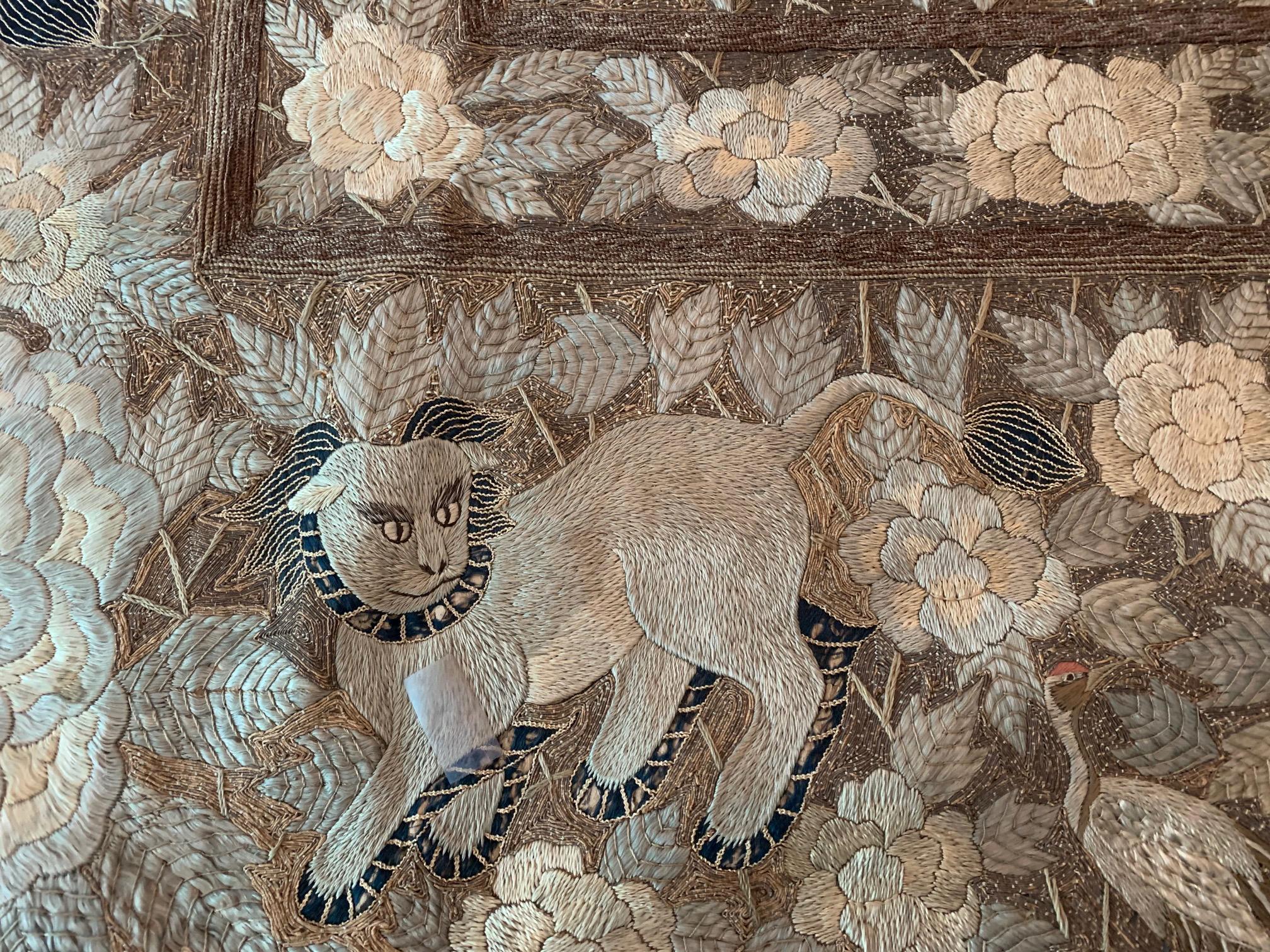 19th Century Antique Japanese Embroidery Tapestry For Sale