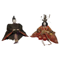 Antique Japanese Emperor and Empress Figures, Meji Period, Late 19th Century