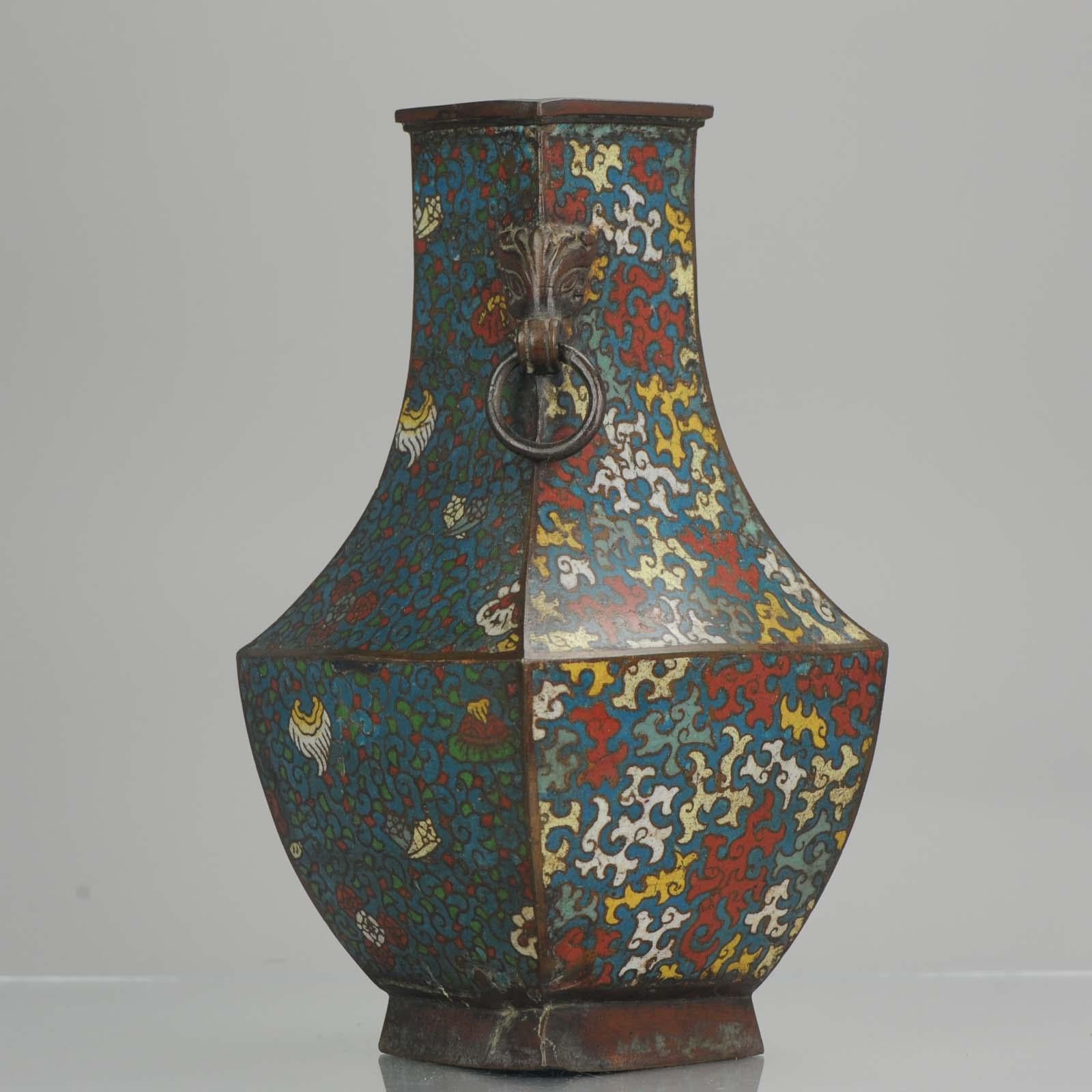 Chinese Antique Japanese Enamel Bronze Vase Archaic Vessel Japan, Edo or Meiji Period For Sale