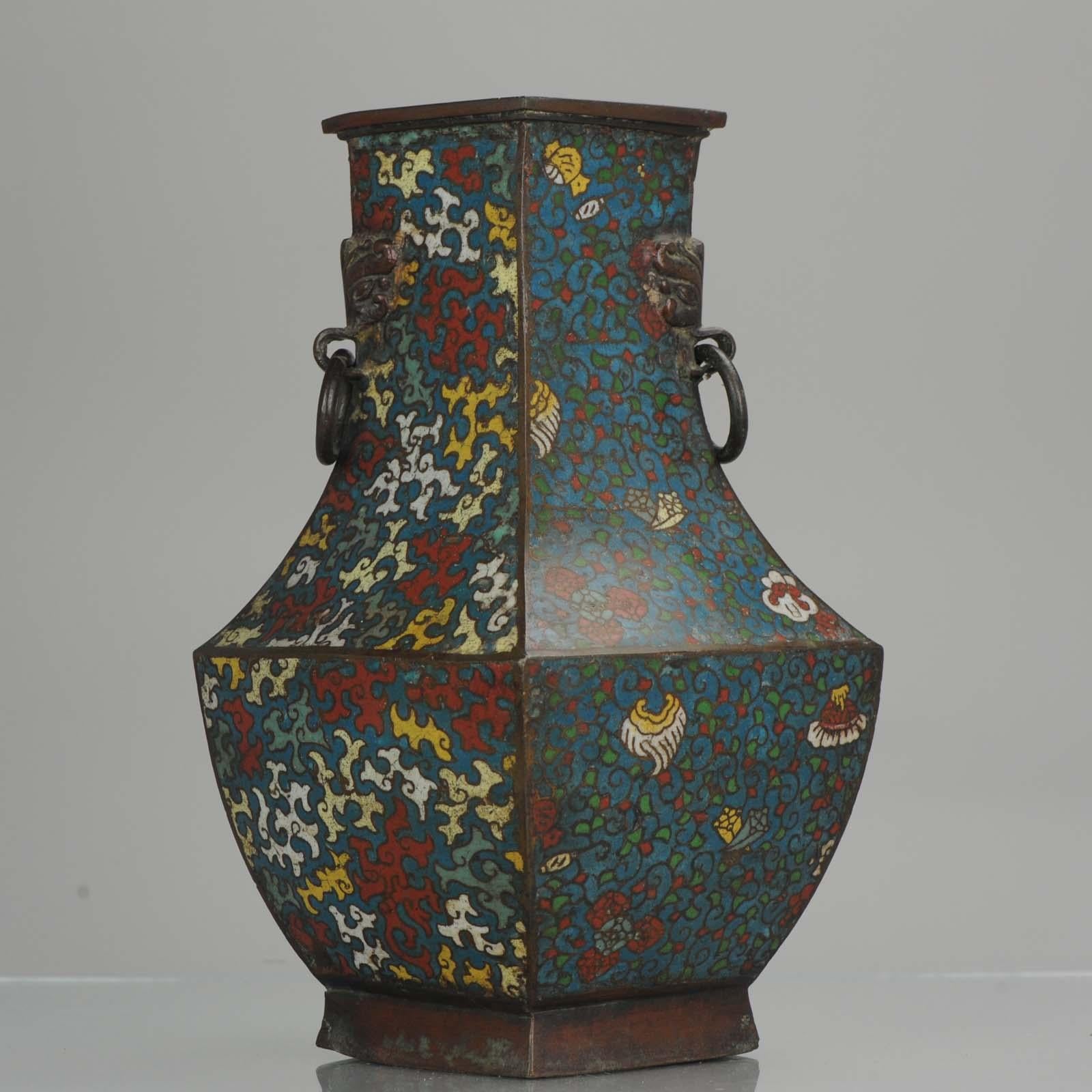 20th Century Antique Japanese Enamel Bronze Vase Archaic Vessel Japan, Edo or Meiji Period For Sale