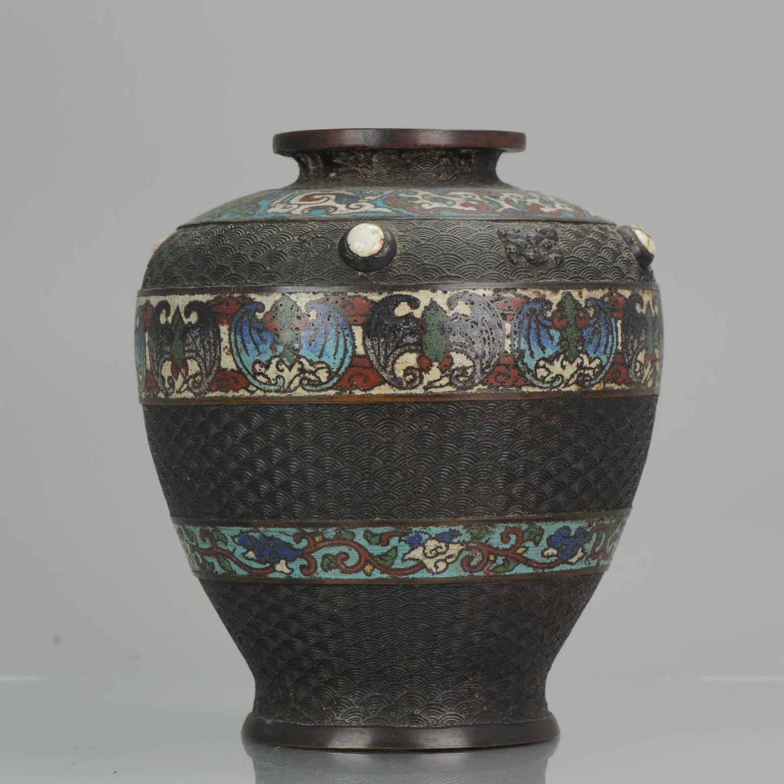 19th Century Antique Japanese Enamel Bronze Vase, Japan, Edo or Meiji For Sale