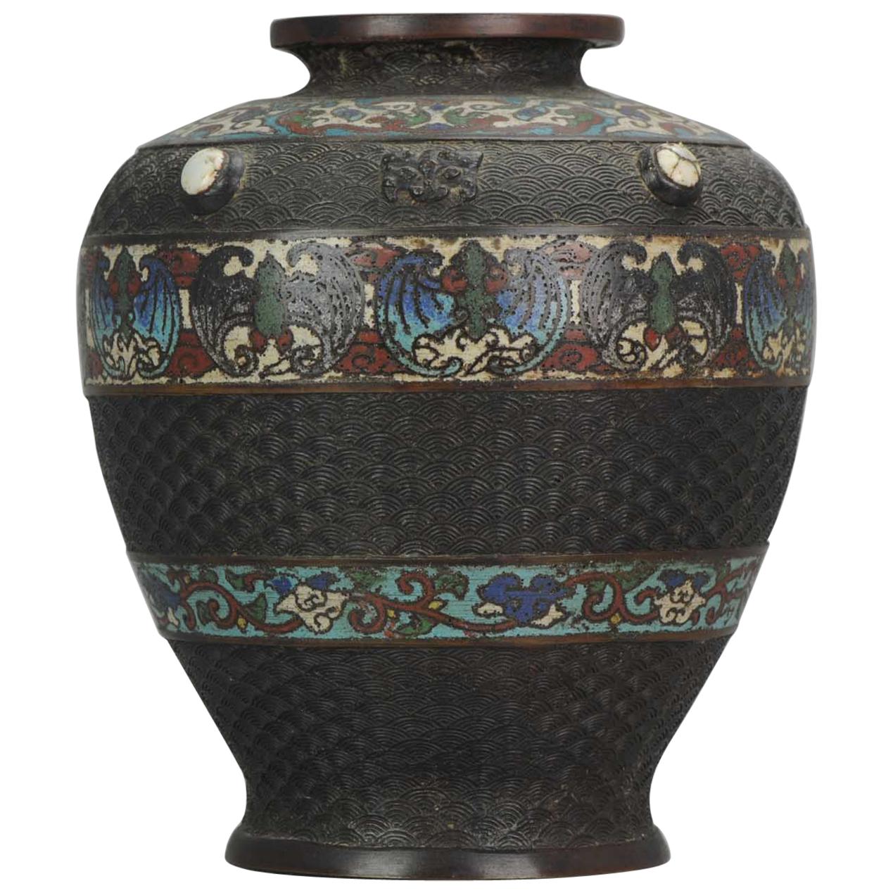 Antique Japanese Enamel Bronze Vase, Japan, Edo or Meiji For Sale
