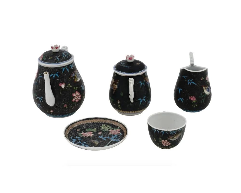 Cloisonné Service à thé japonais ancien rare en porcelaine émaillée cloisonnée signé Totai en vente