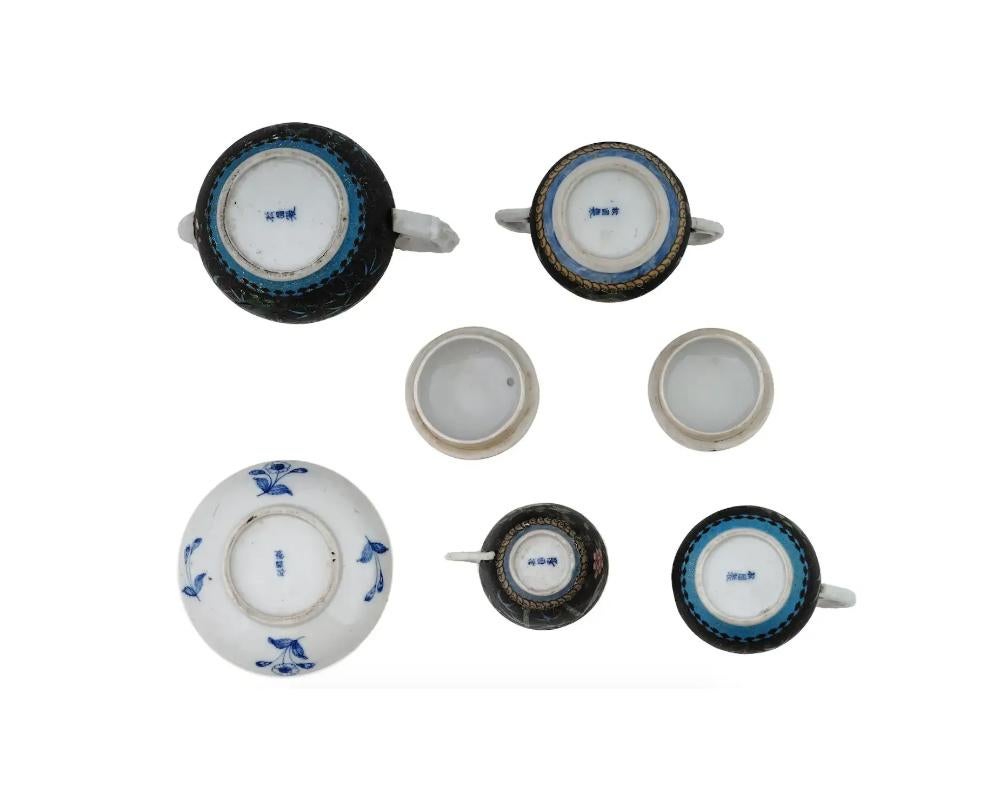 Raro Juego de Té Japonés Antiguo de Esmalte Cloisonné de Porcelana Totai Firmado Cloissoné en venta