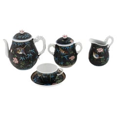 Antique Japanese Enamel Porcelain Tea Set Signed
