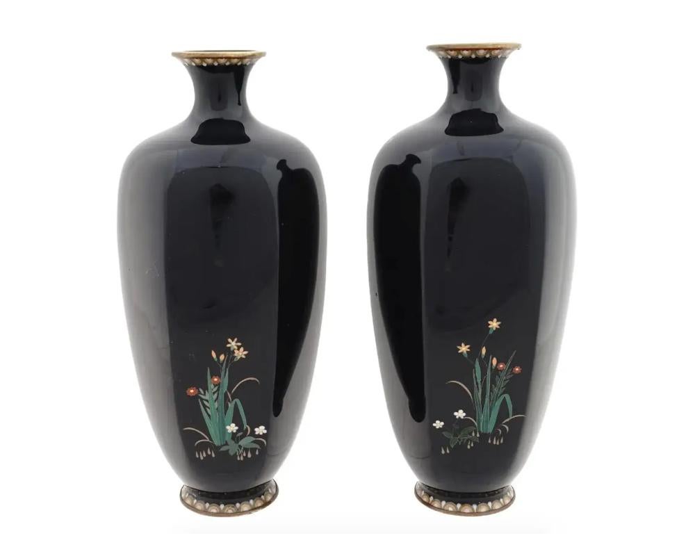 Giapponese Un paio di antichi cloisonne giapponesi Meiji di alta qualità con glicine e uccellino in vendita