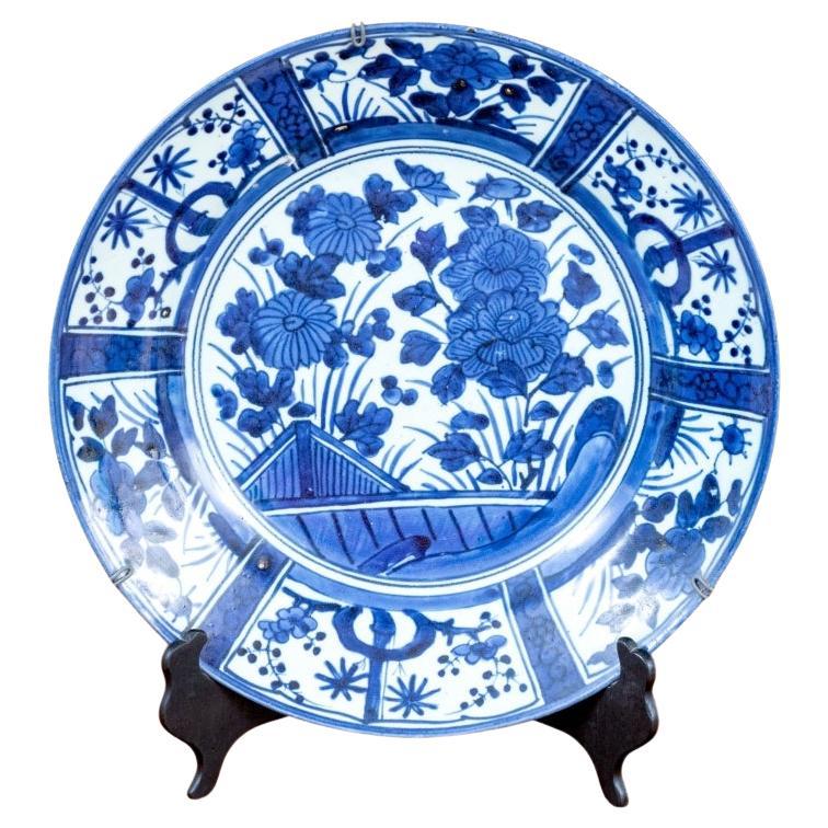 Antike japanische Export Blau & Weiß Kraak Arita Charger