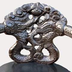 Antique Japanese Export Meiji High Relief Dragon Carved Throne Chair.