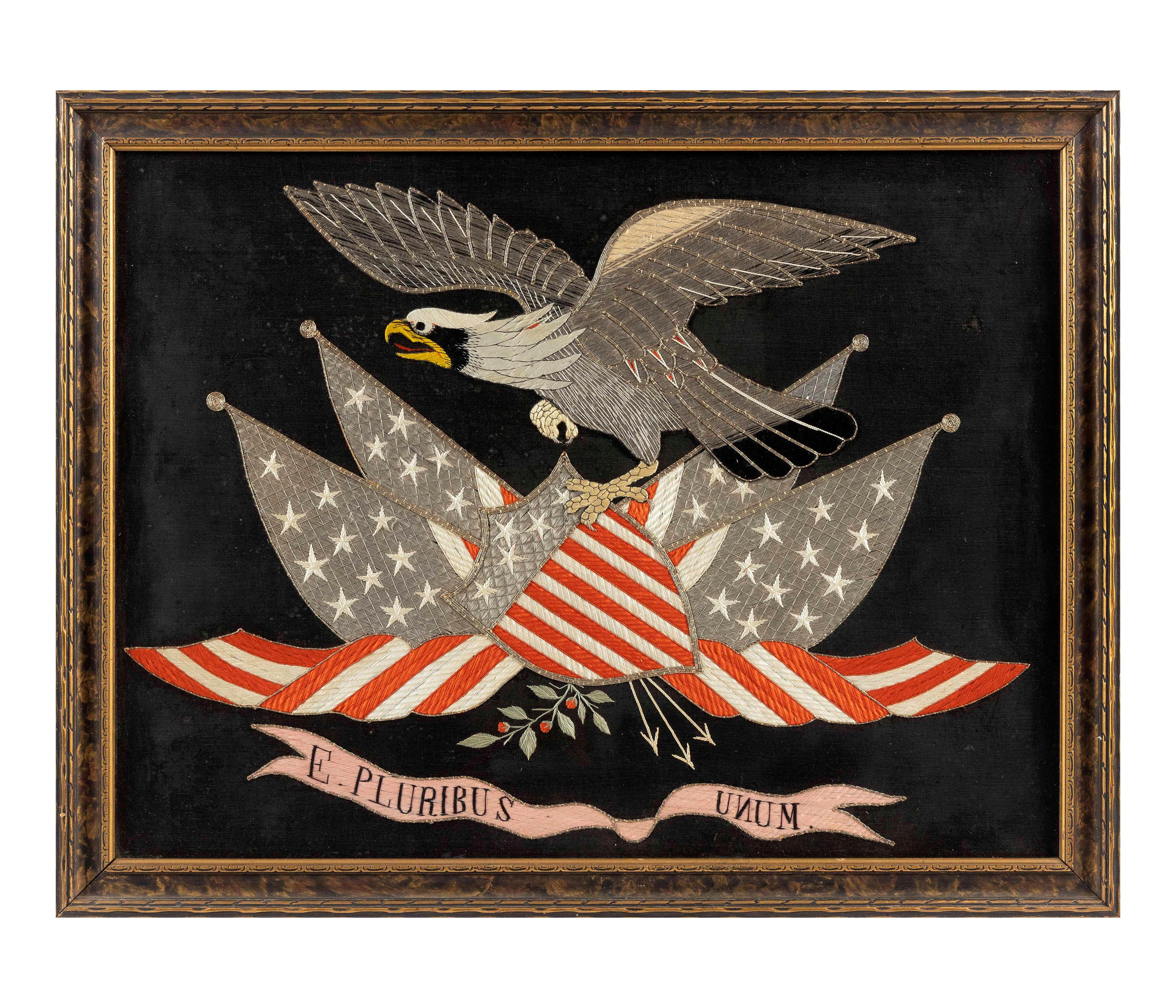 Panneau patriotique américain ancien en broderie de soie d'exportation japonaise Bon état - En vente à Atlanta, GA
