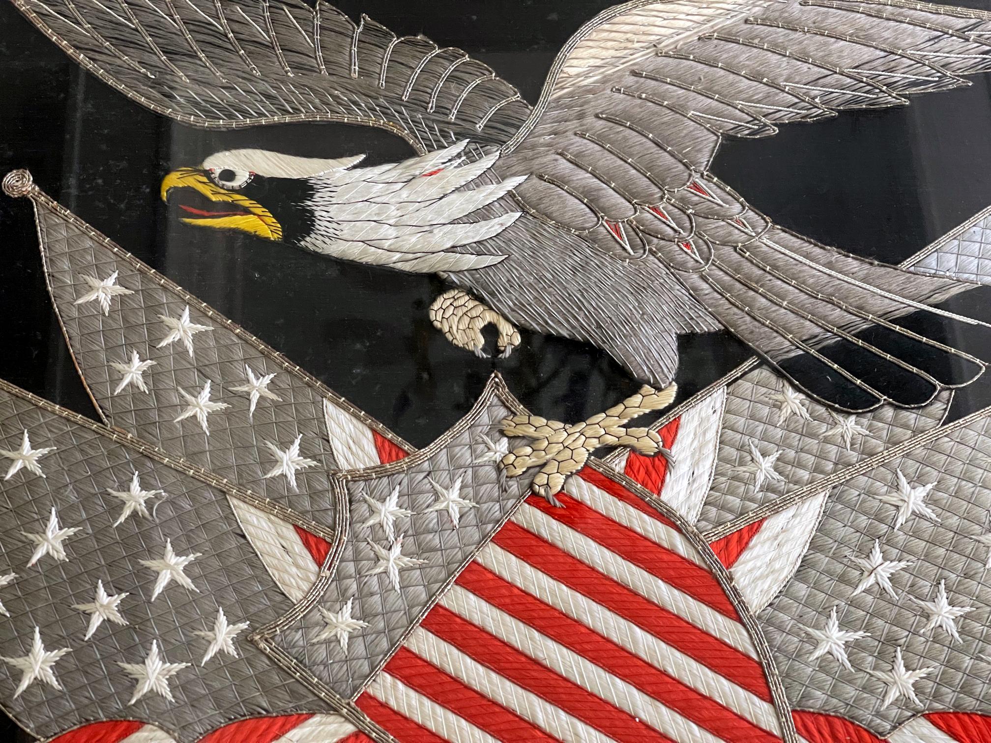 Panneau patriotique américain ancien en broderie de soie d'exportation japonaise en vente 1