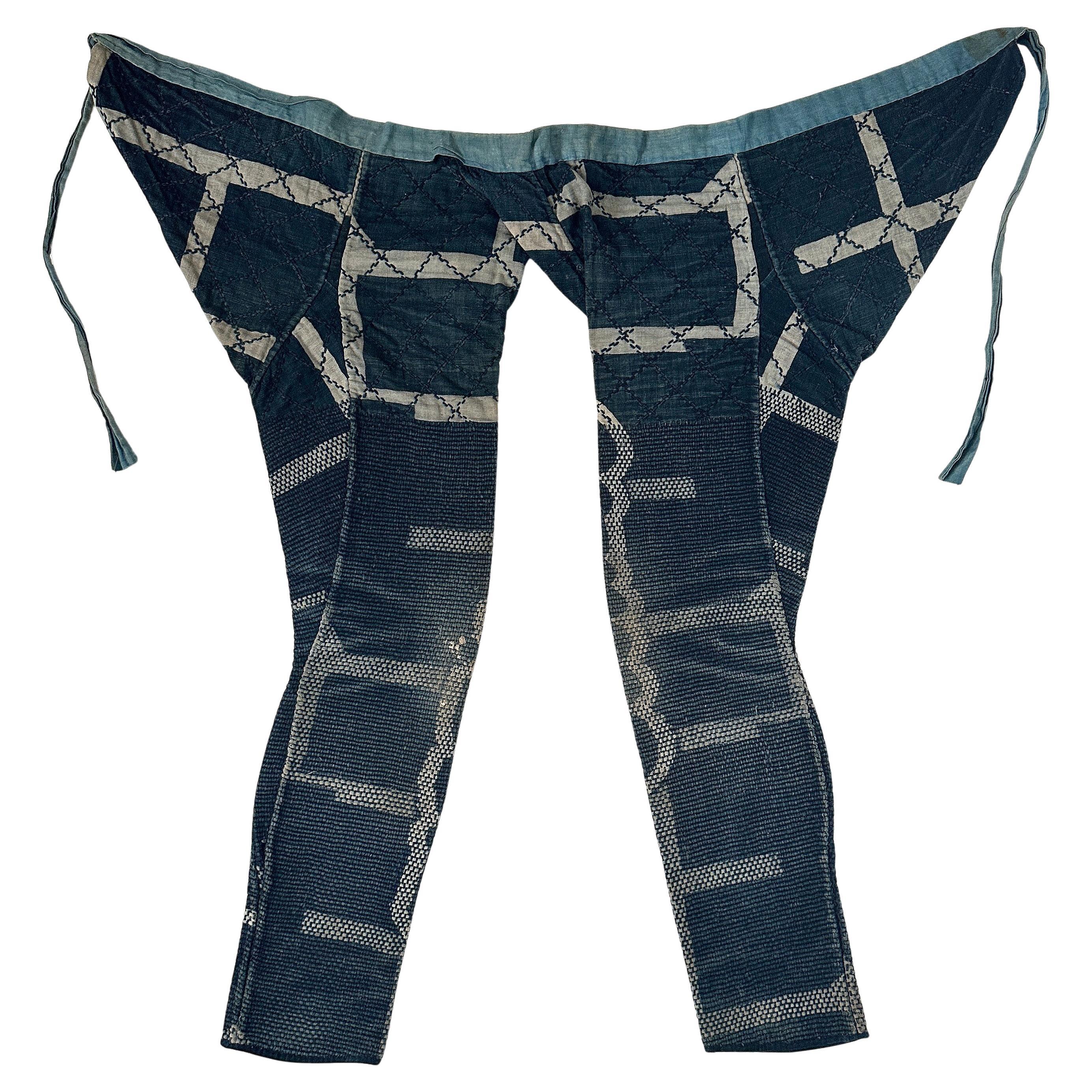 Pantalones de granjero japoneses antiguos, índigo, algodón, Meiji