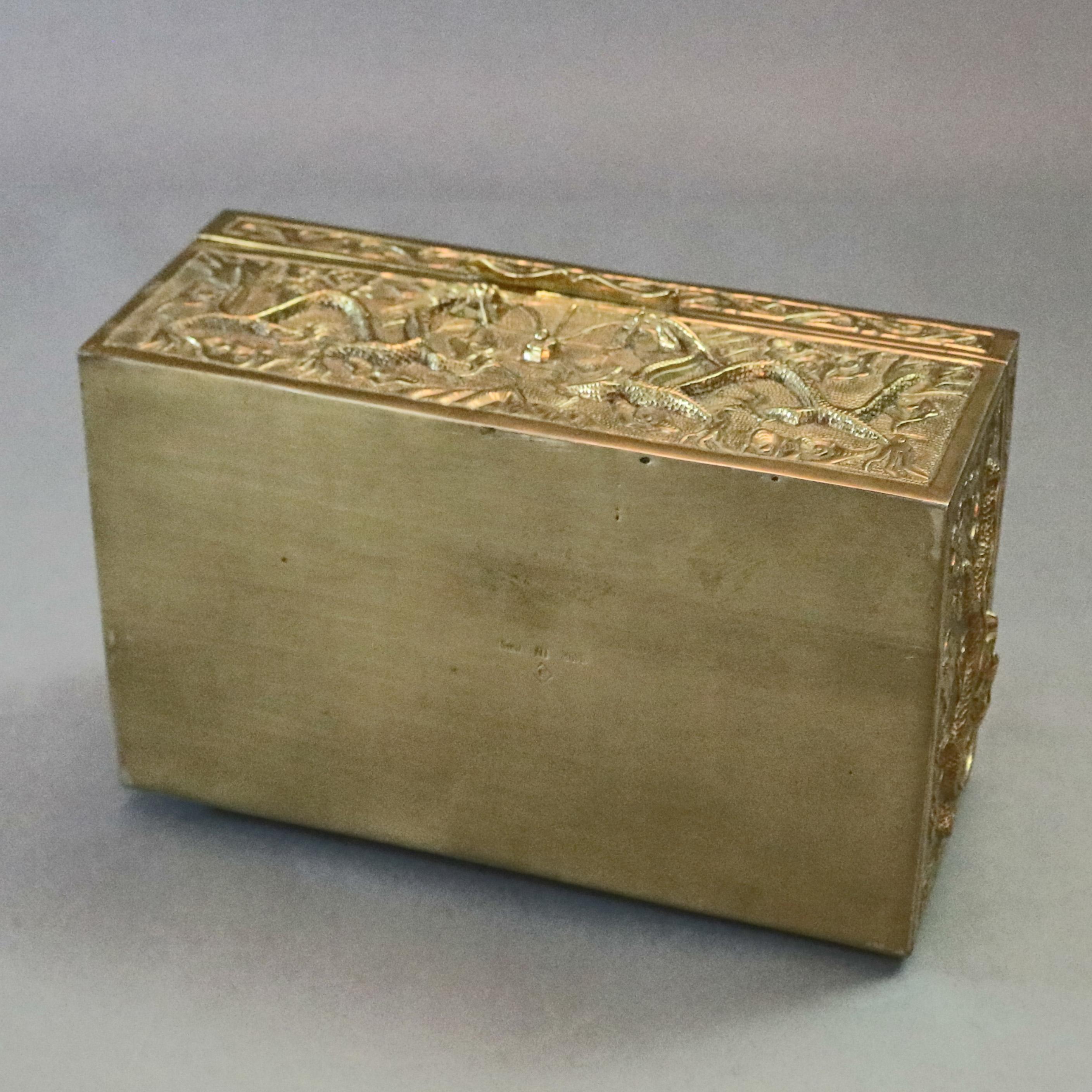 20th Century Antique Japanese Figural Cast Bronze Relief Oni and Serpent Document Box
