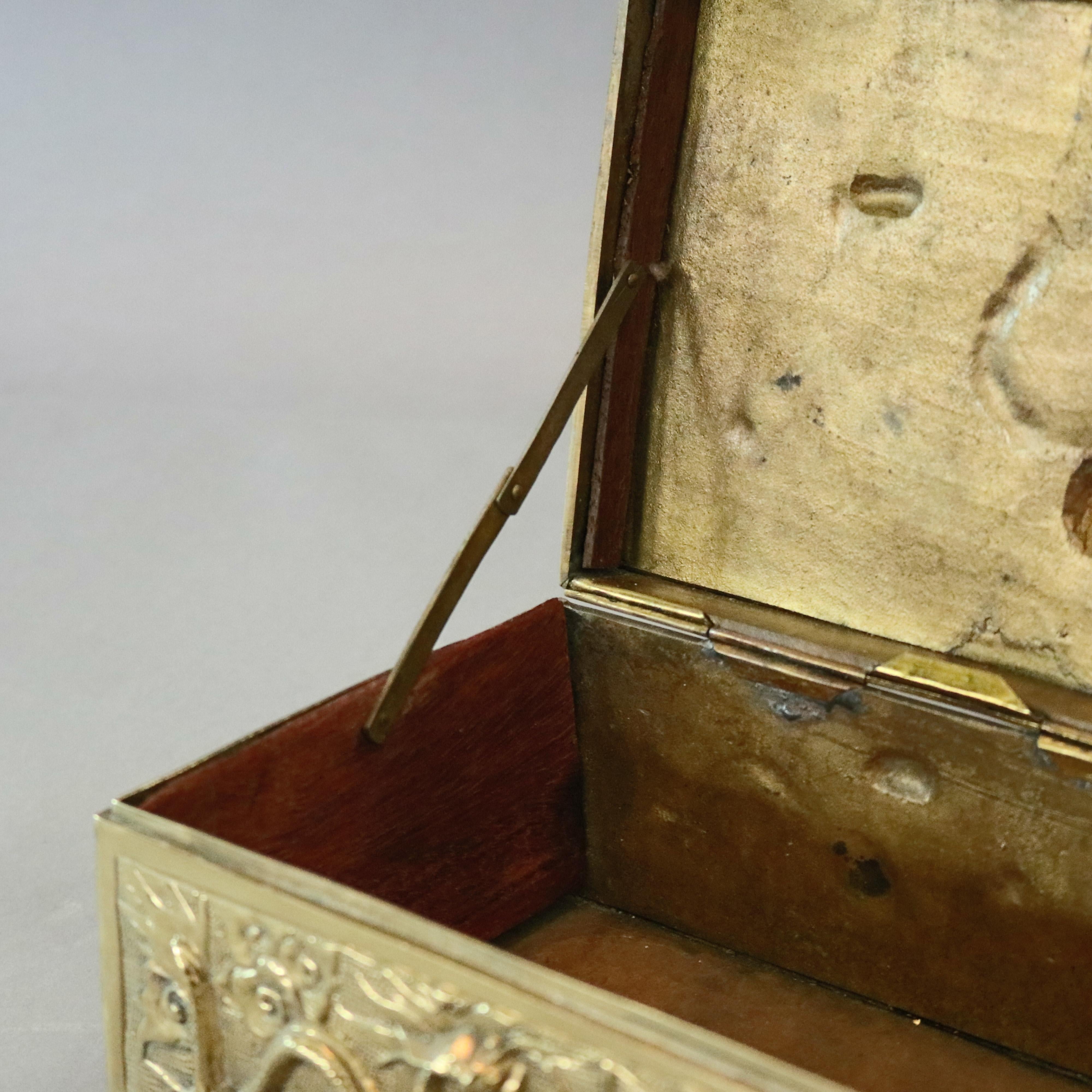 Antique Japanese Figural Cast Bronze Relief Oni and Serpent Document Box 3