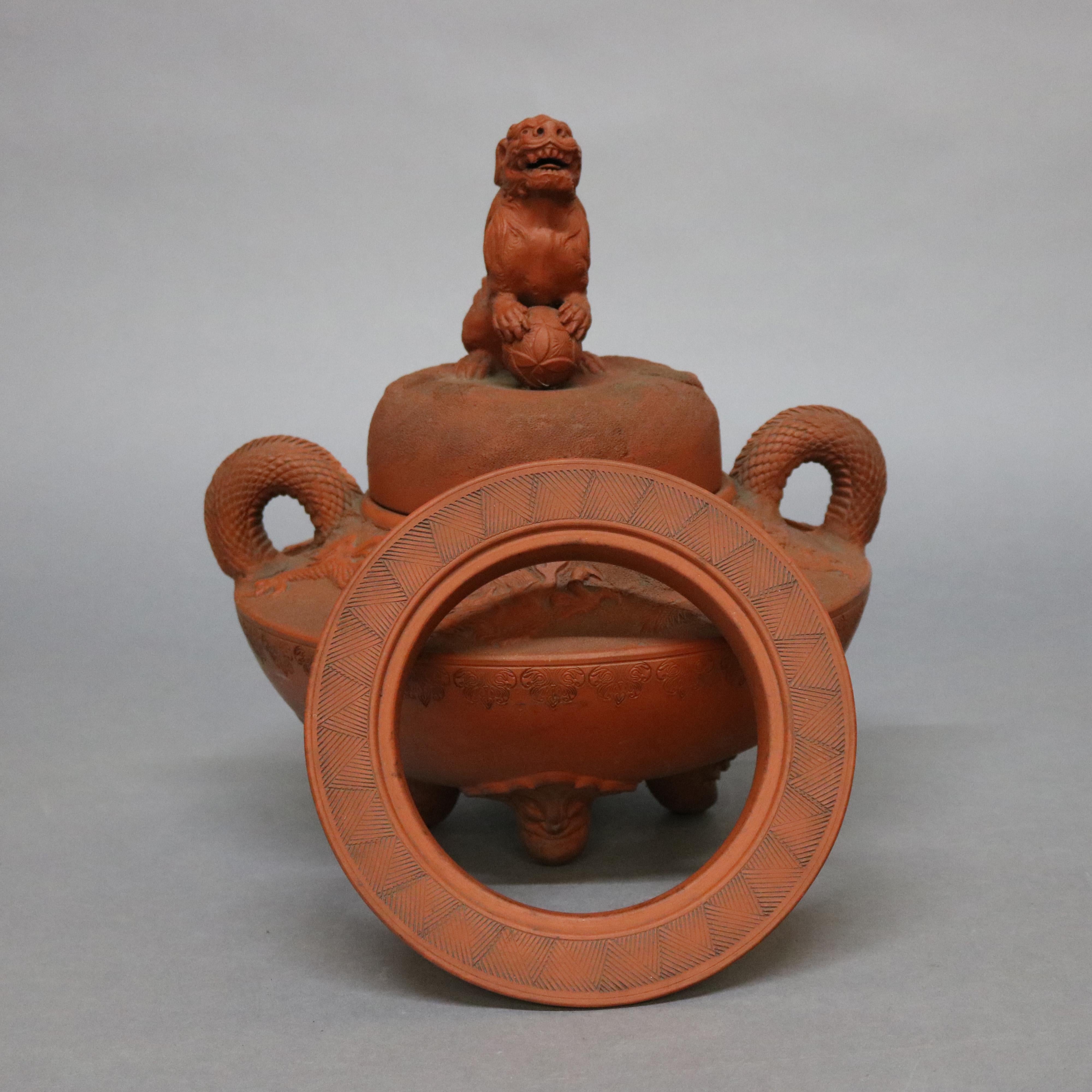 Antique Large Japanese Figural Terracotta Censor Urn, circa 1900 In Good Condition In Big Flats, NY