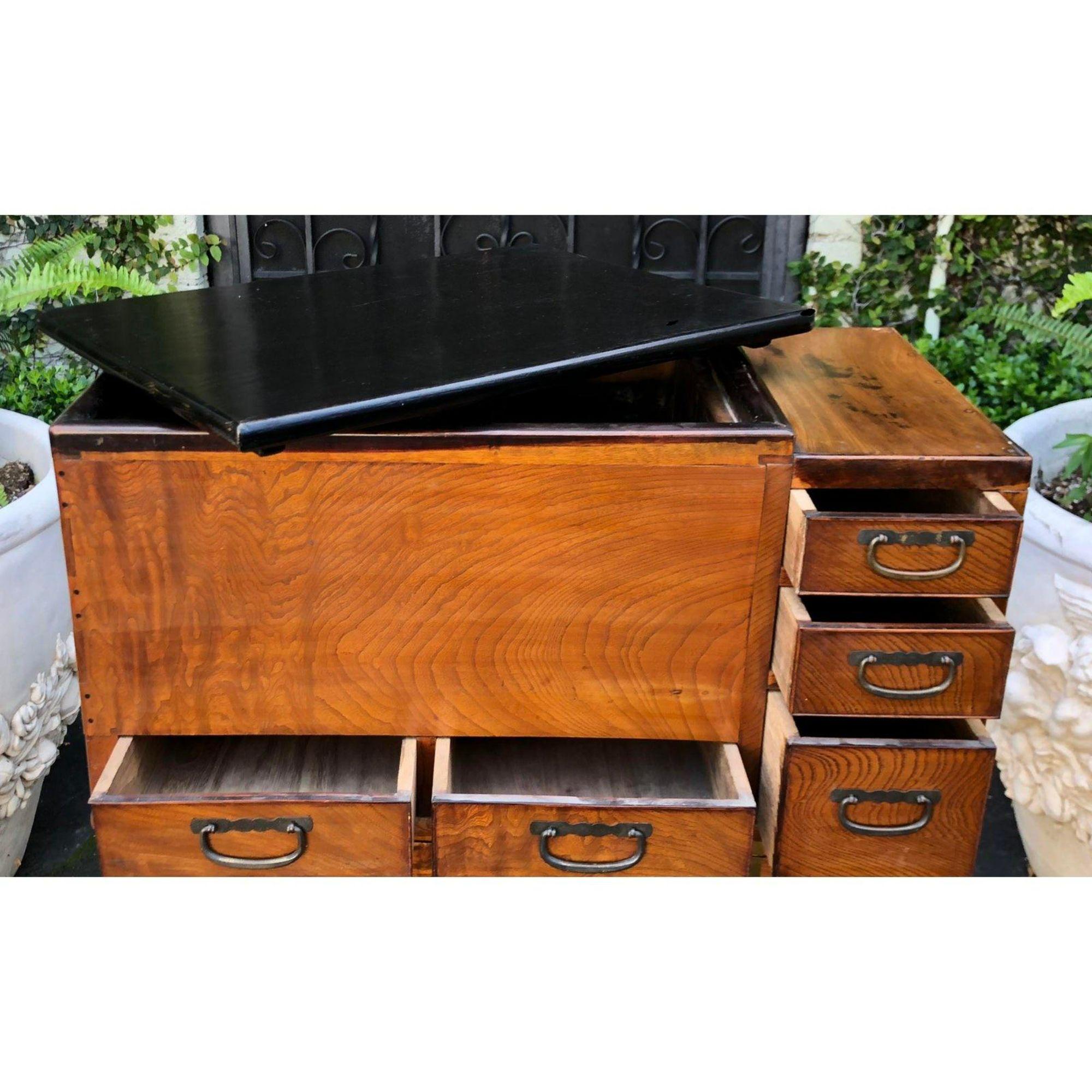 Antique Japanese Five Drawer Copper Lined Hibachi, circa 1870 In Good Condition In LOS ANGELES, CA