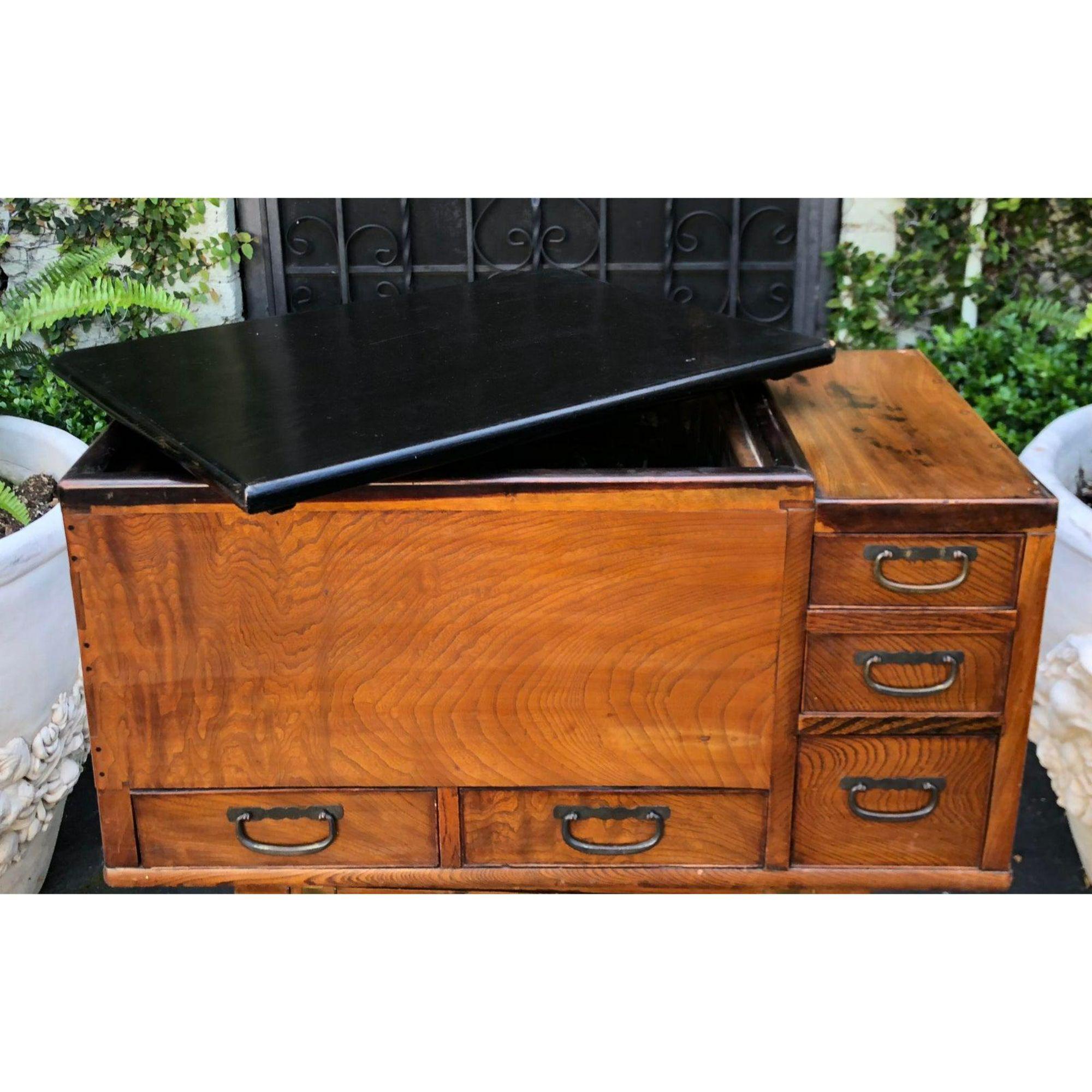19th Century Antique Japanese Five Drawer Copper Lined Hibachi, circa 1870