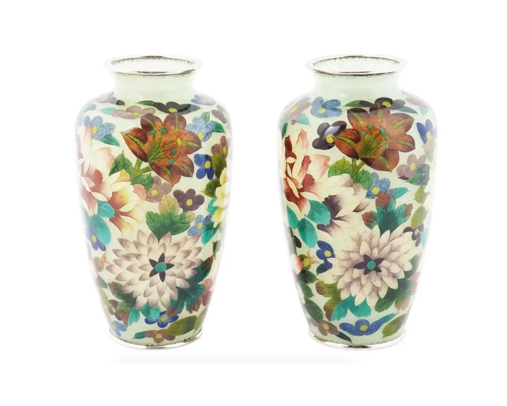 Meiji Antique Japanese Floral Plique A Jour Enamel Vases For Sale