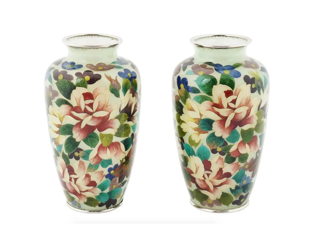 Antique Japanese Floral Plique A Jour Enamel Vases In Good Condition For Sale In New York, NY