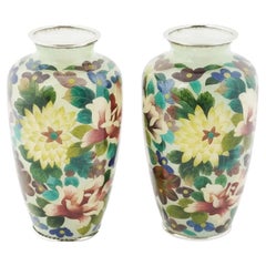 Antique Japanese Floral Plique A Jour Enamel Vases