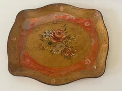 Antique Japanese Floral Wooden Tray