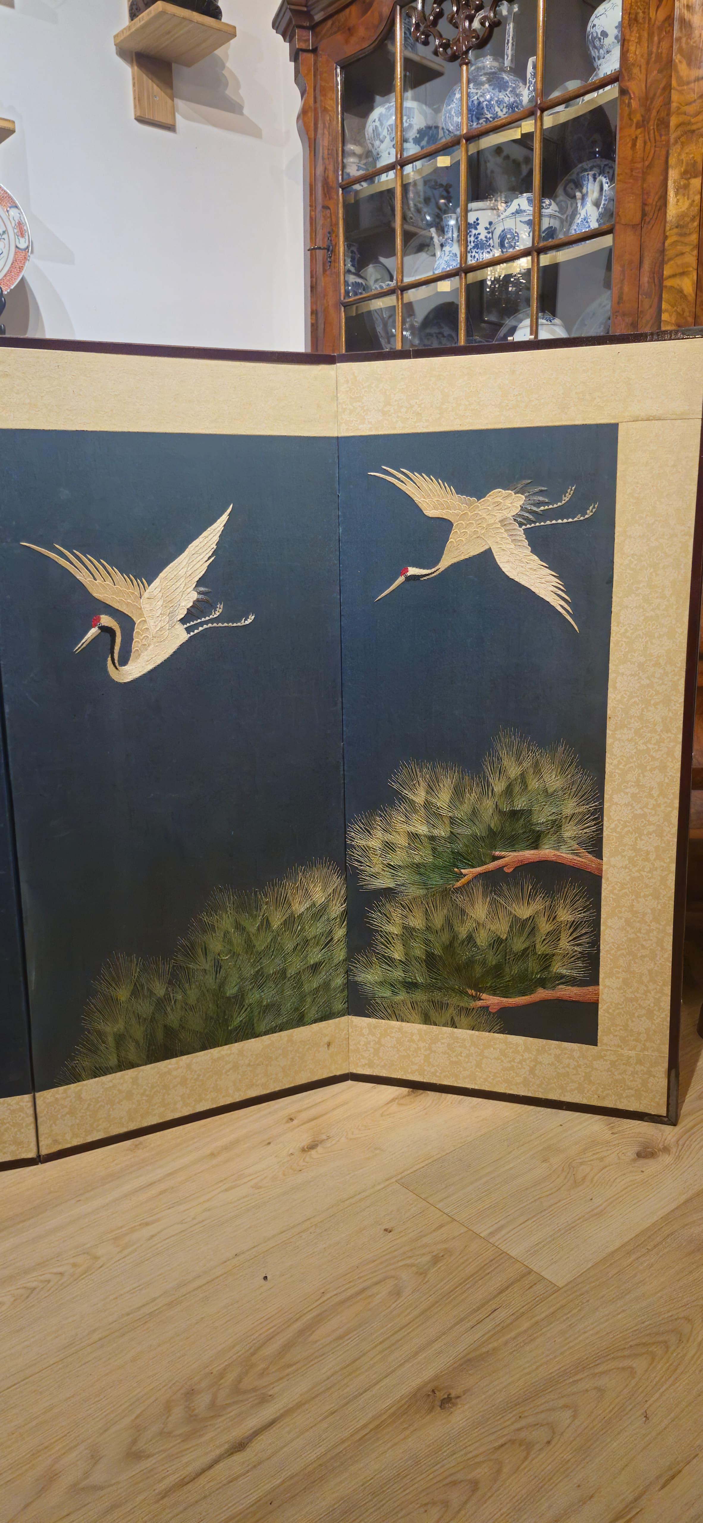 Bronze Antique Japanese Folding Chamber Screen / Paravent 20th century Japan Cranes For Sale