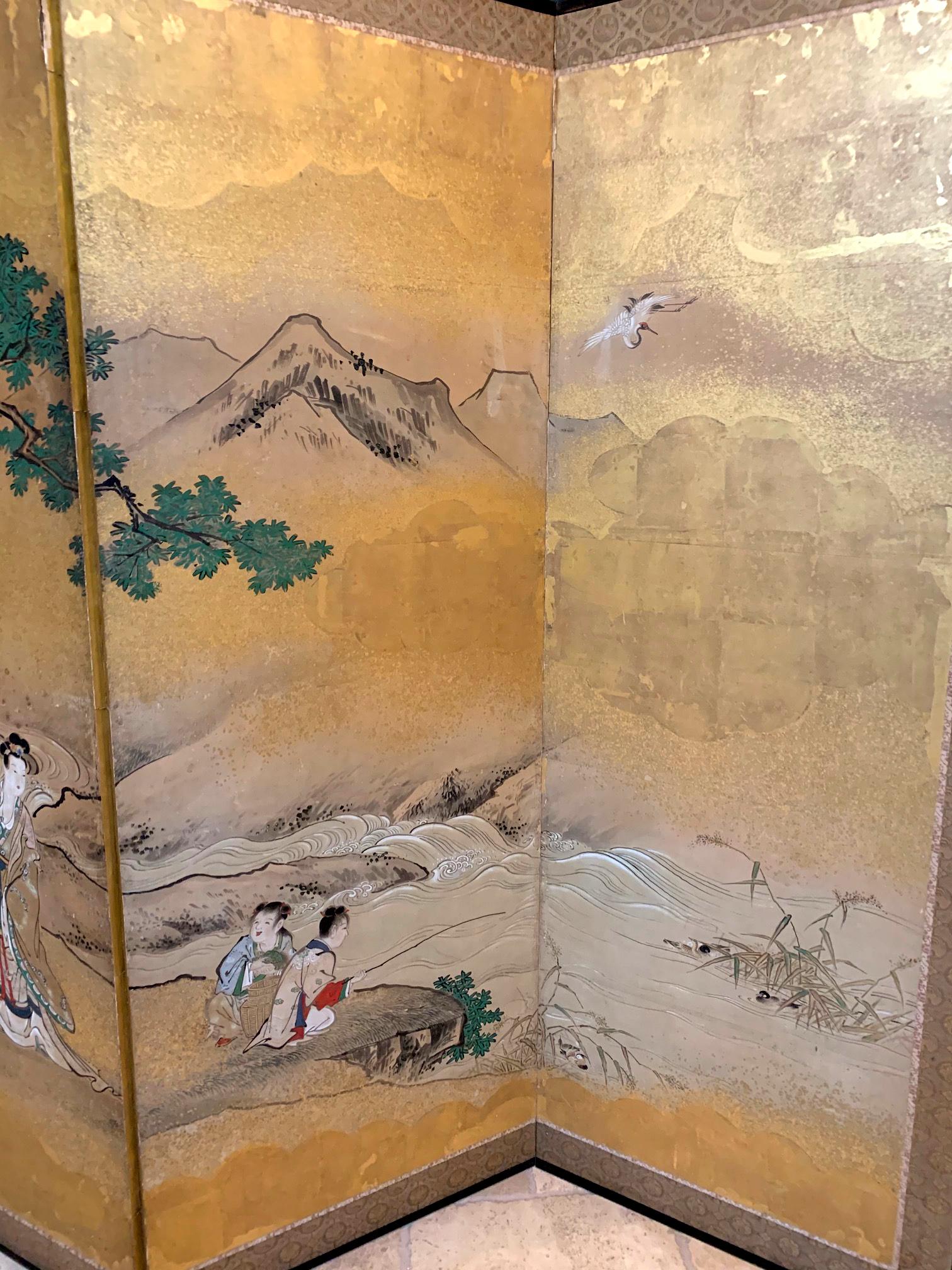 Japonisme Antique Japanese Folding Floor Screen Kano School with Provenance