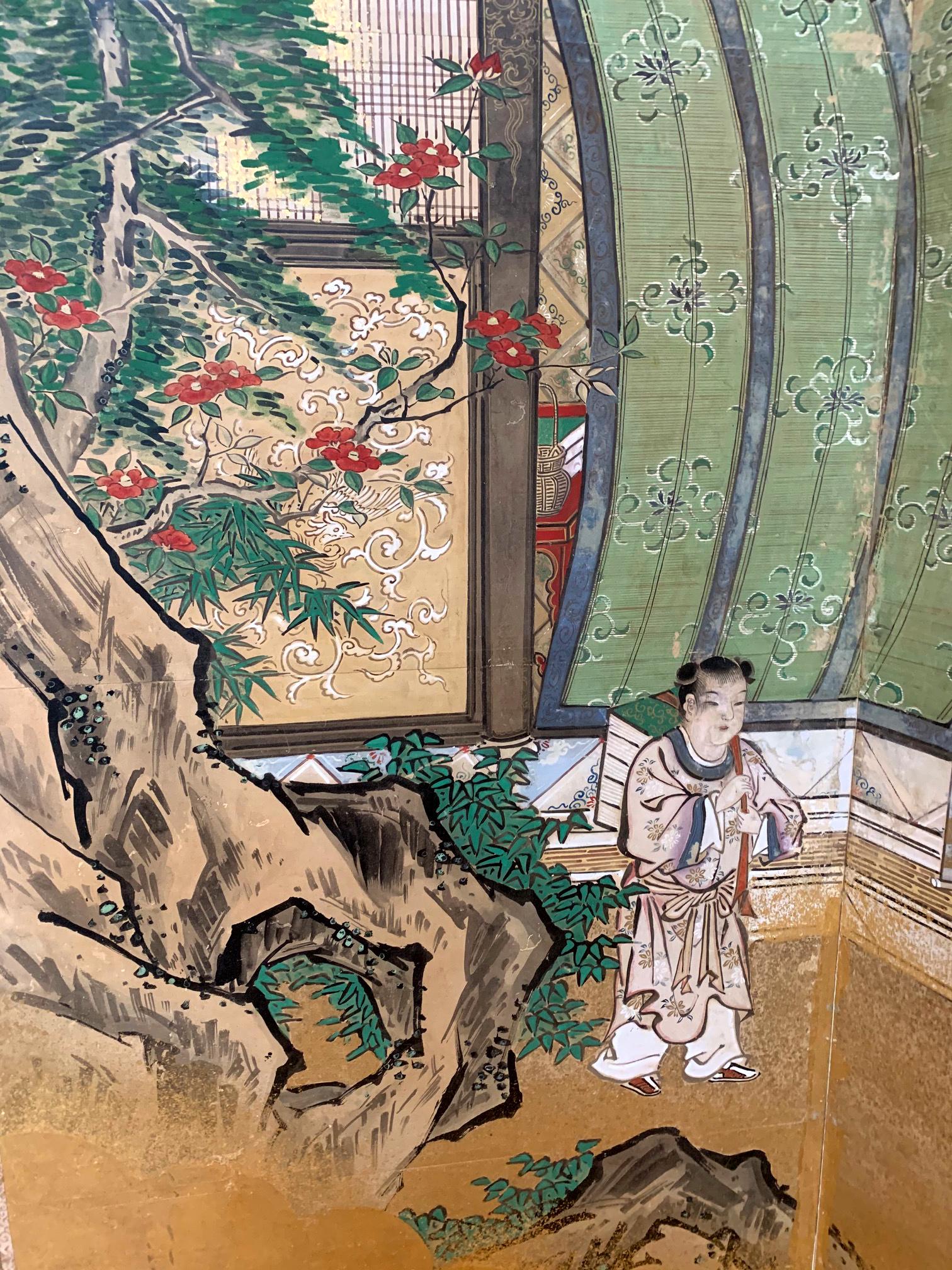 Antique Japanese Folding Floor Screen Kano School with Provenance In Good Condition In Atlanta, GA