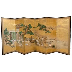 Antique Japanese Folding Floor Screen Kano School with Provenance