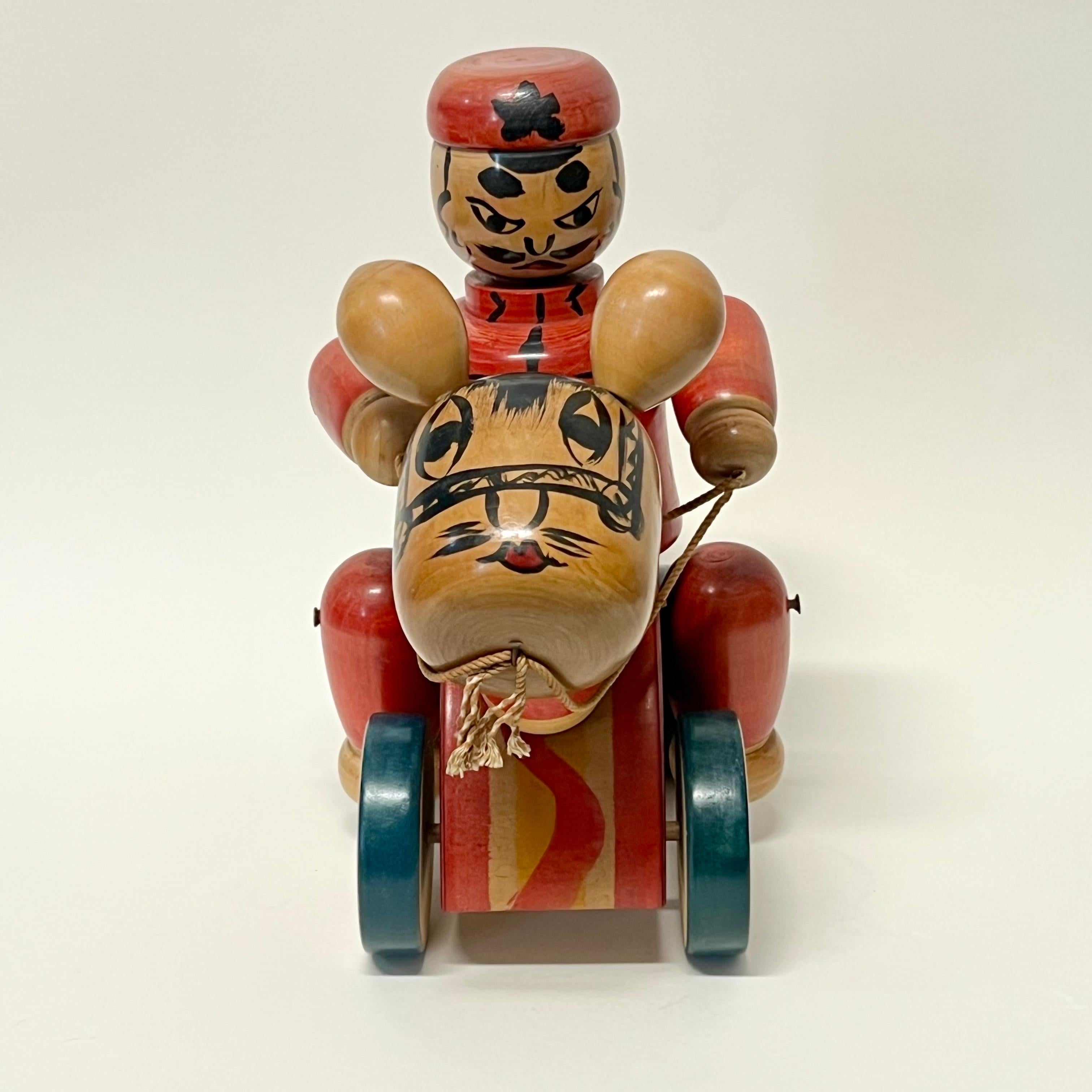 Antique Japanese Folk Art Mingei Large Wood Pull Toy Meiji Period In Good Condition For Sale In Oakland, CA