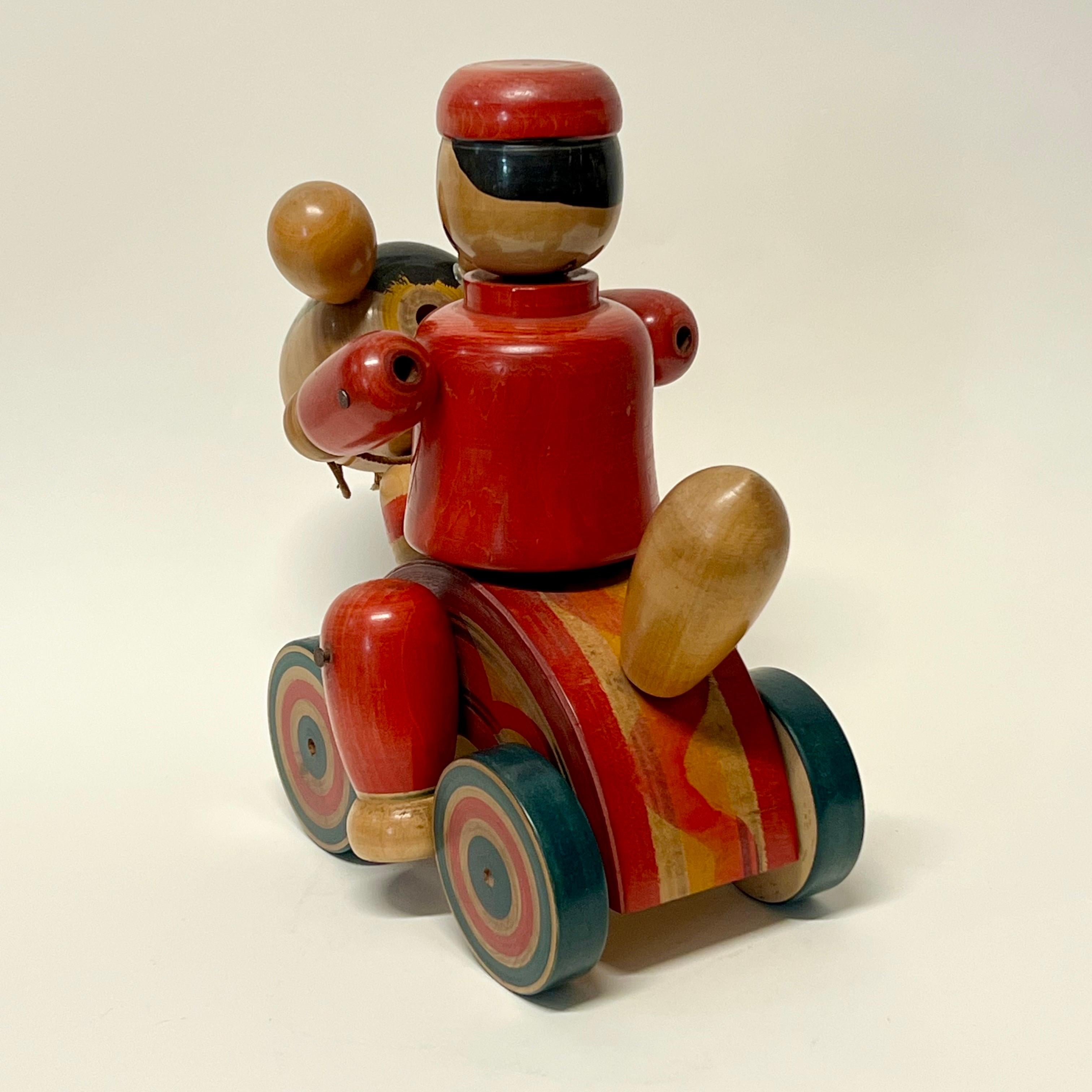 Rope Antique Japanese Folk Art Mingei Large Wood Pull Toy Meiji Period For Sale