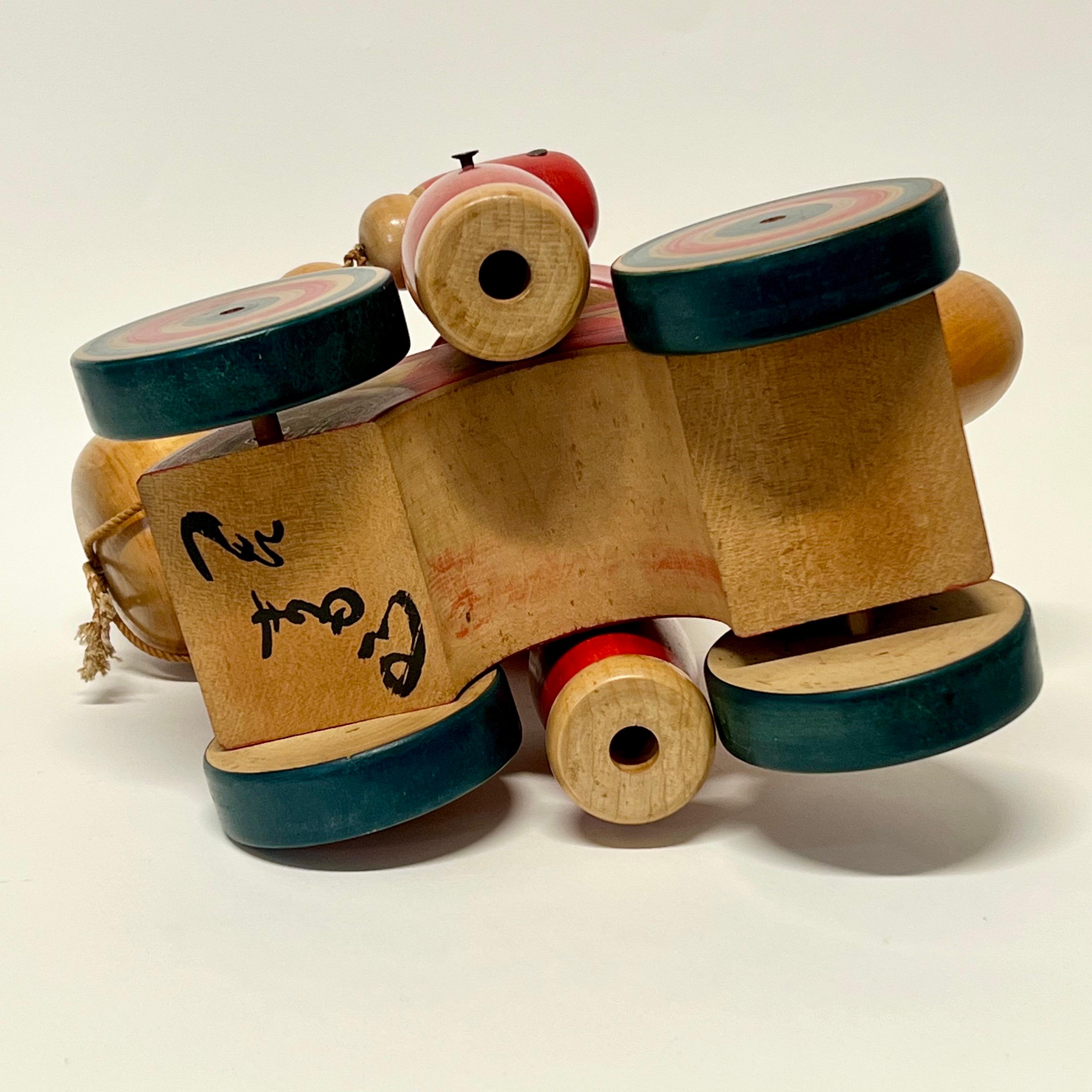Antique Japanese Folk Art Mingei Large Wood Pull Toy Meiji Period For Sale 1