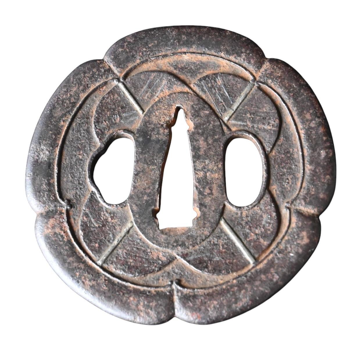 Japanese Antique japanese forged iron tsuba from the Edo period For Sale