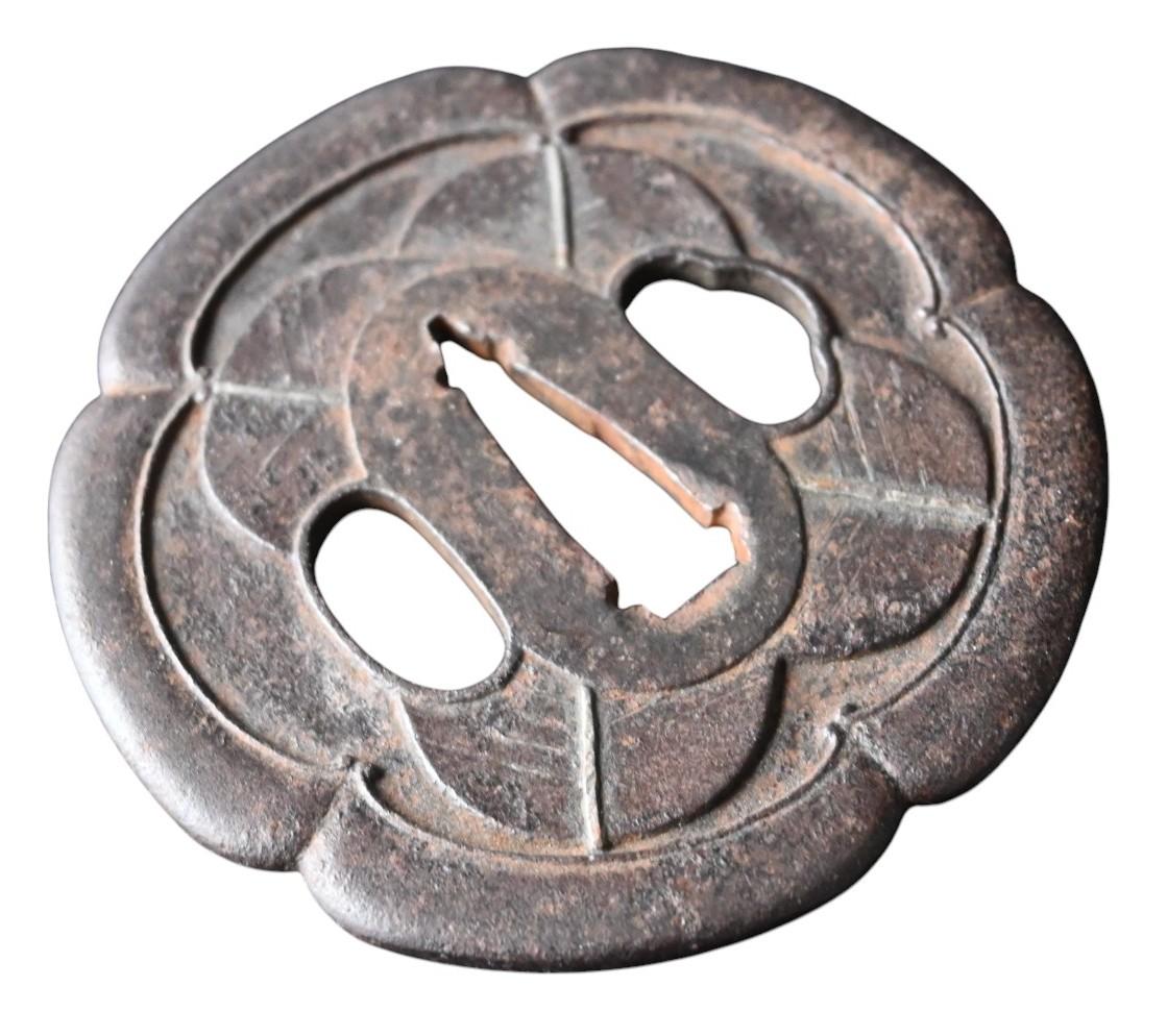 Iron Antique japanese forged iron tsuba from the Edo period For Sale