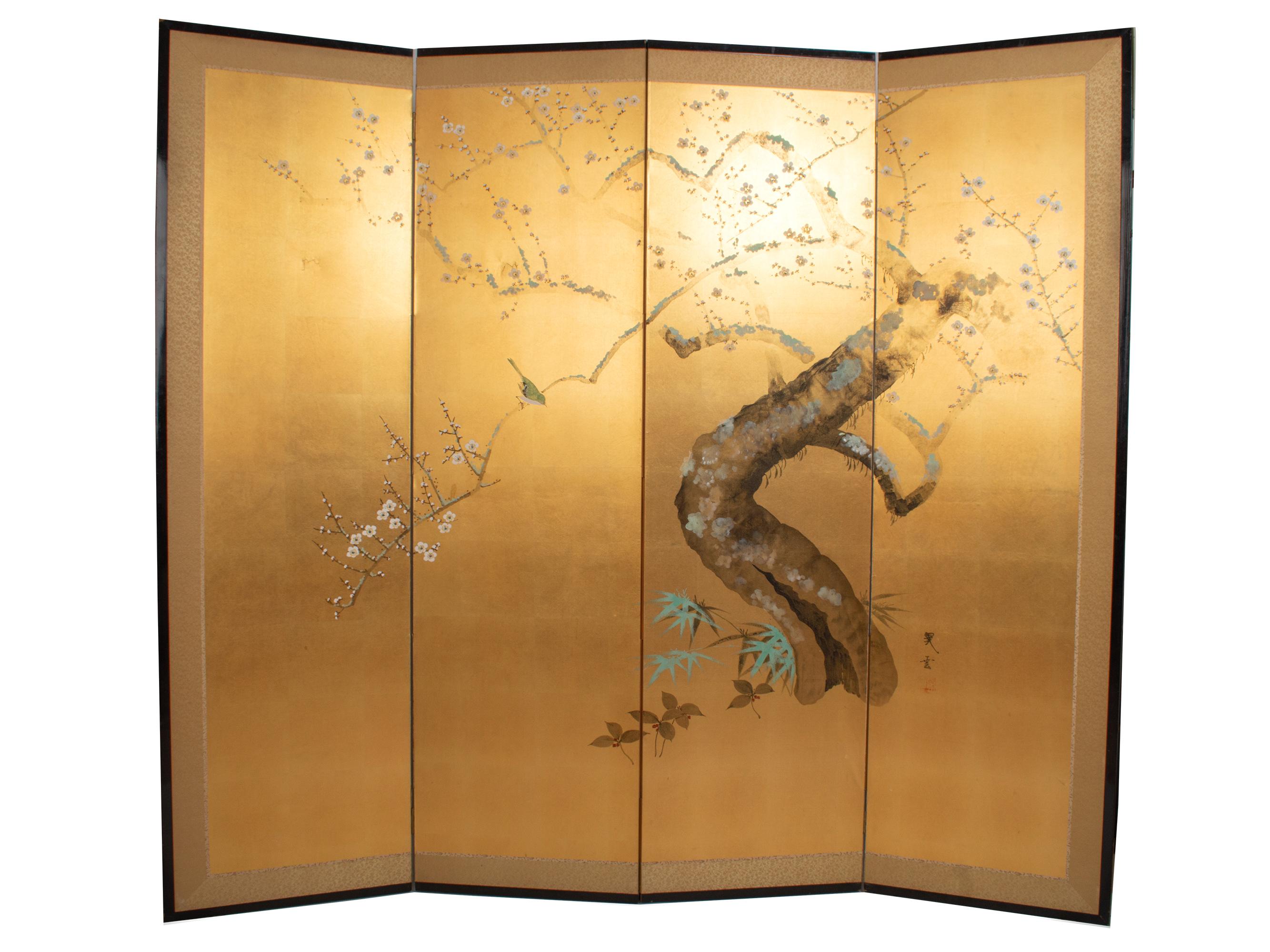 Antique Japanese Four-Panel Screen ‘Byobu’, Nihonga School C.1930 10