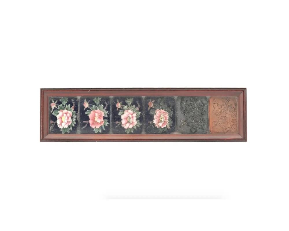 Cloissoné Antique Japanese Framed Cloisonne Sample Tiles For Sale