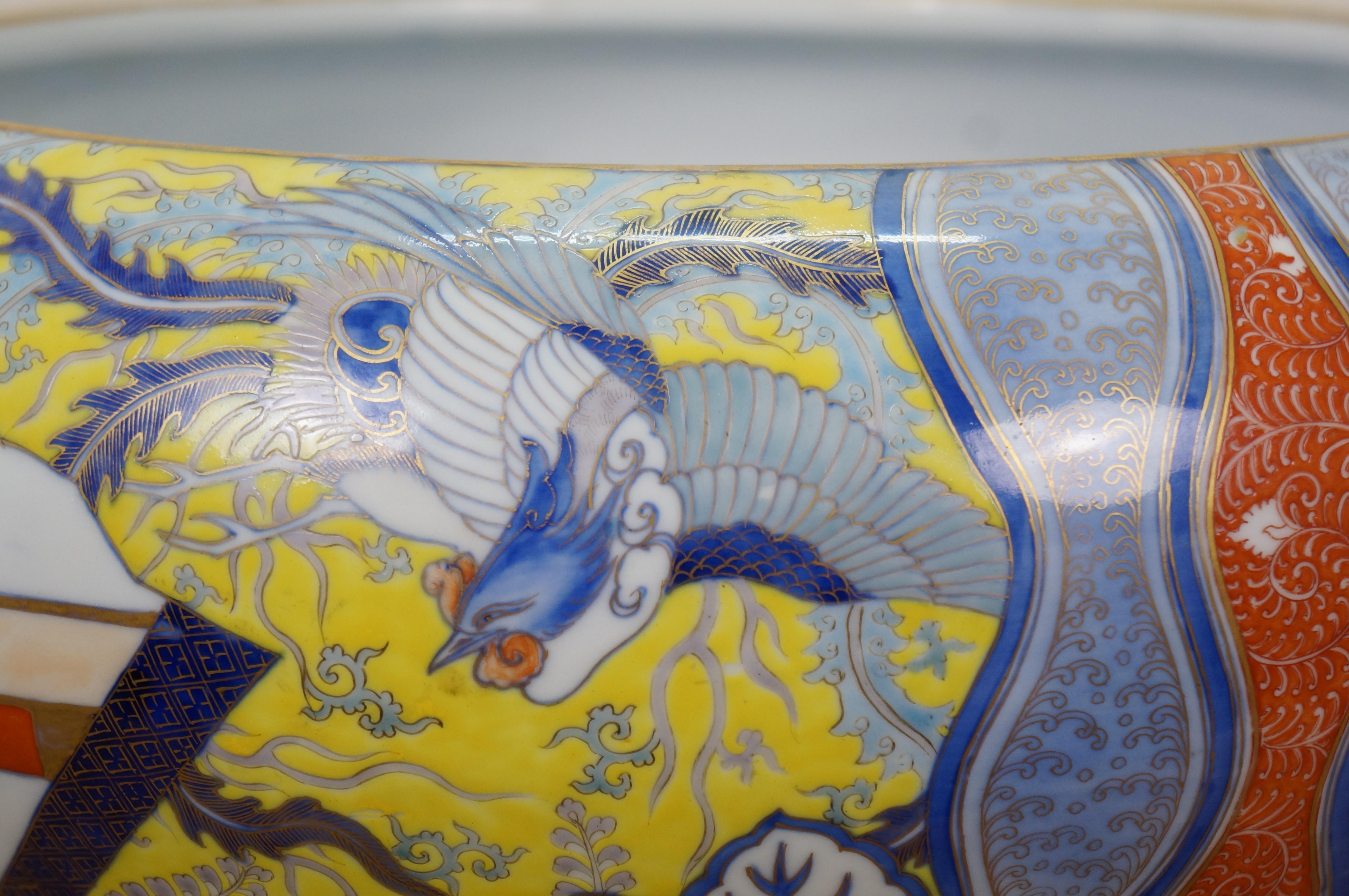 Antica ciotola giapponese Fukagawa Koransha Imari Saggi Fenice Koi 16