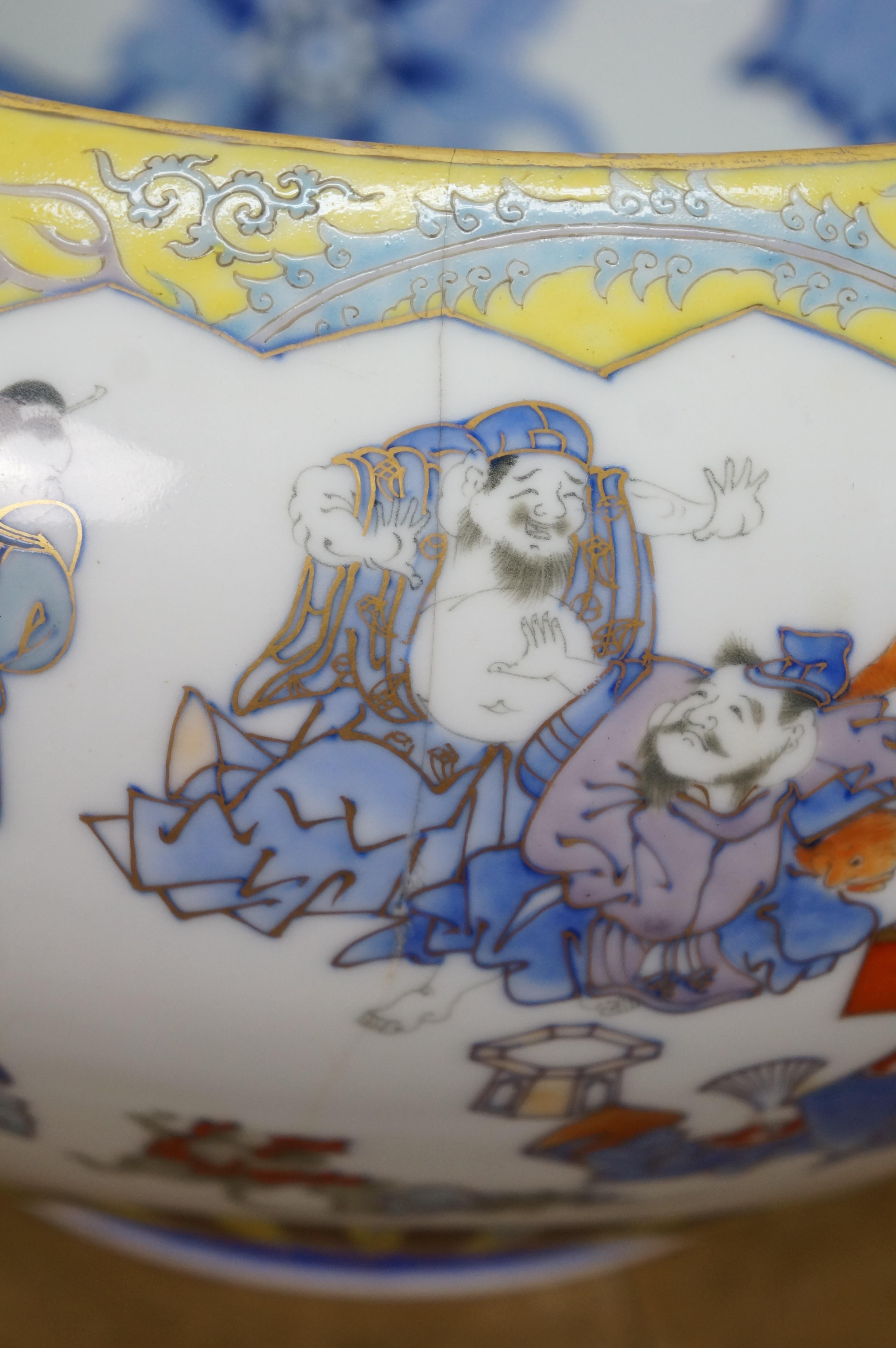 XX secolo Antica ciotola giapponese Fukagawa Koransha Imari Saggi Fenice Koi 16