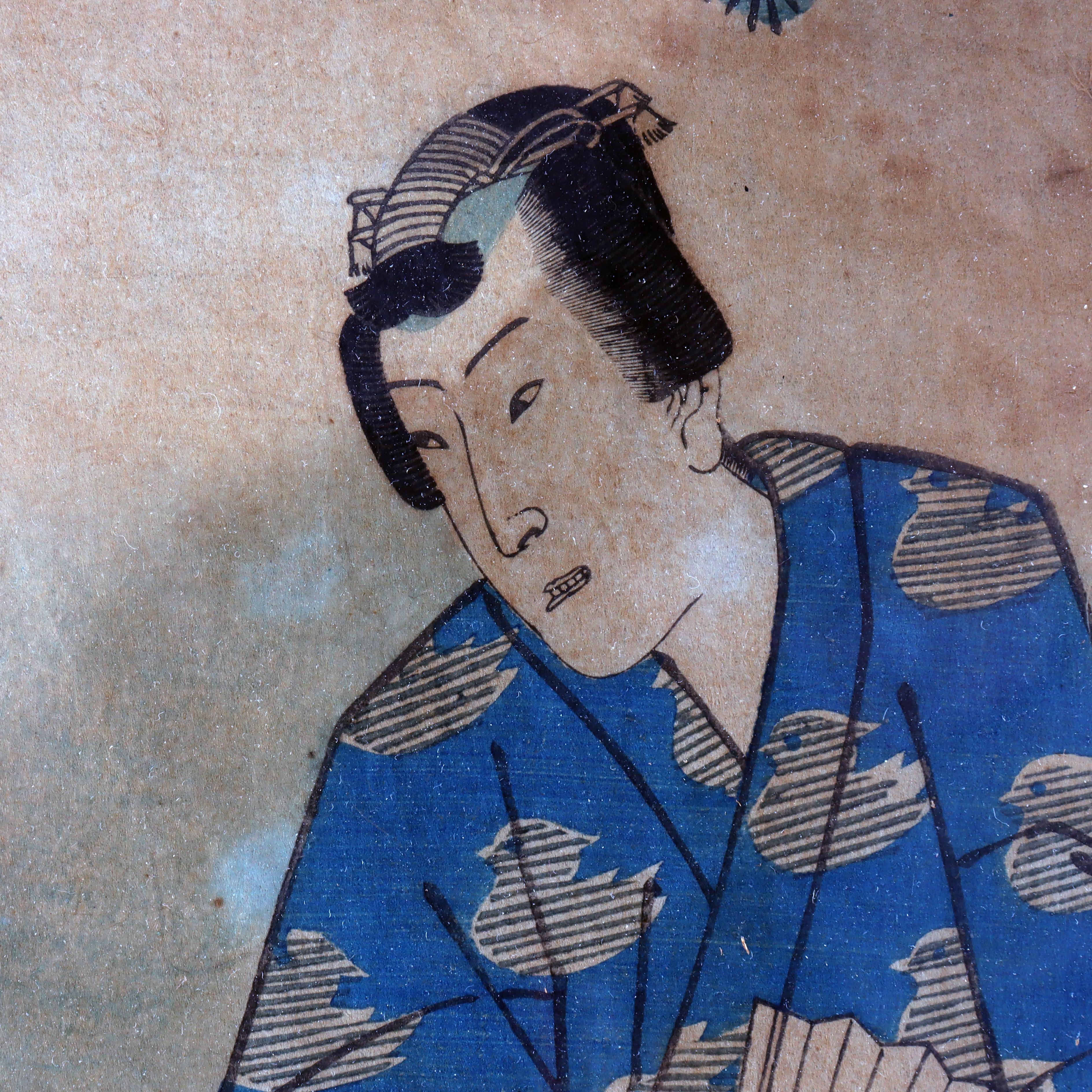 Ancienne estampe japonaise à la planche de Wood Fusatane 