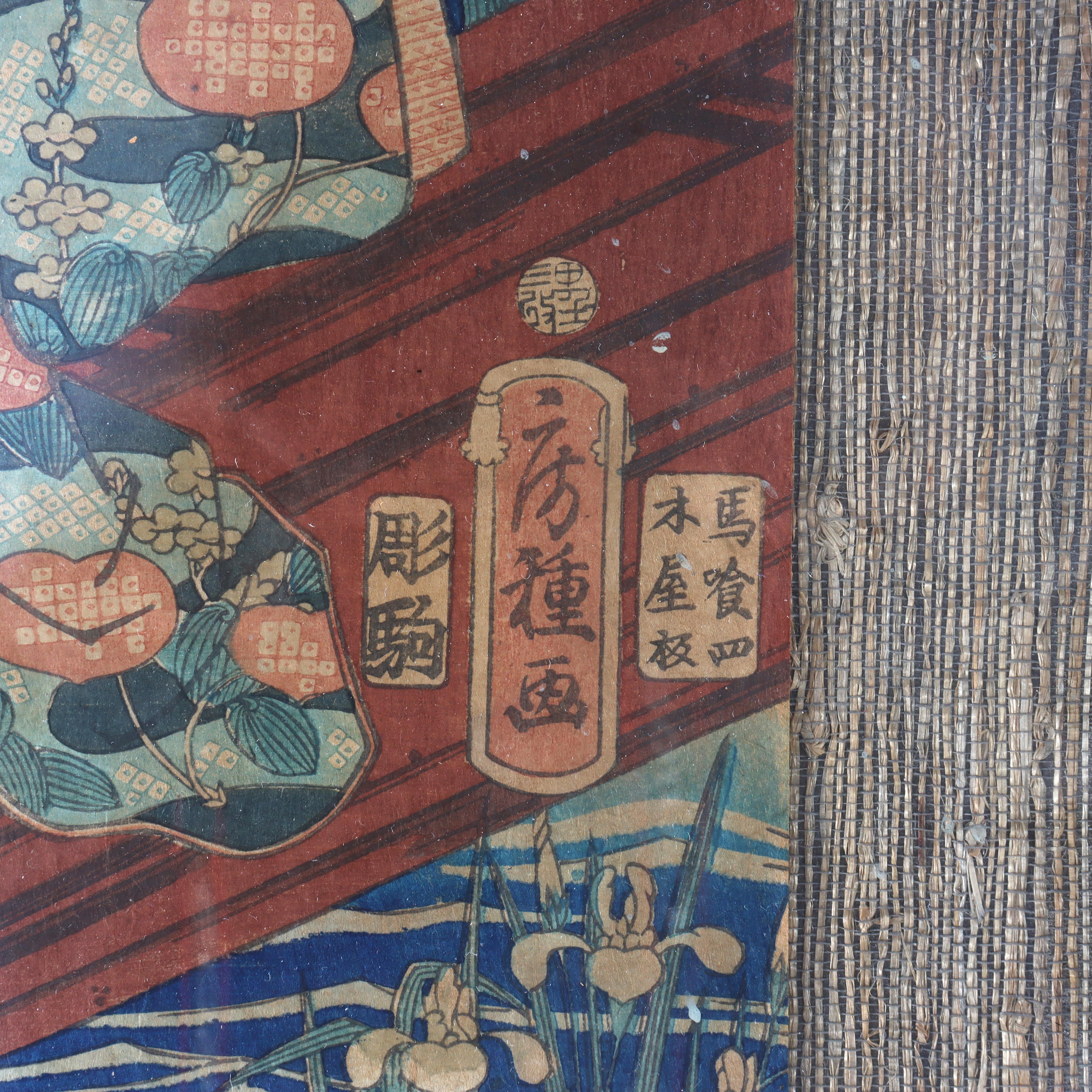 XIXe siècle Ancienne estampe japonaise à la planche de Wood Fusatane 