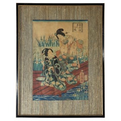 Antique Japanese Fusatane's Wood Block Print “The Shining Prince With Companion"