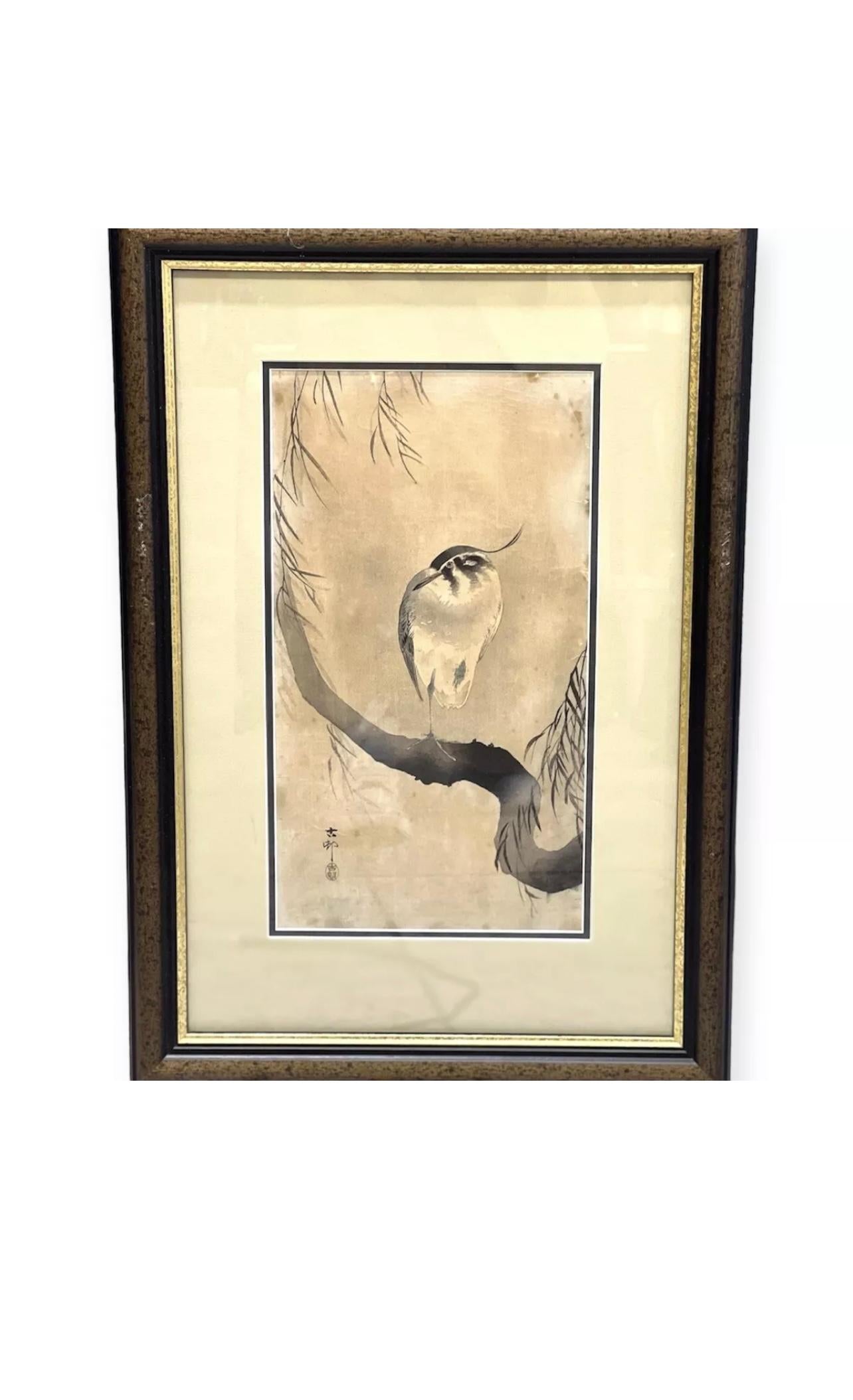 Antique Japanese genuine Woodblock print by Koson Ohara. Meiji period For Sale 4