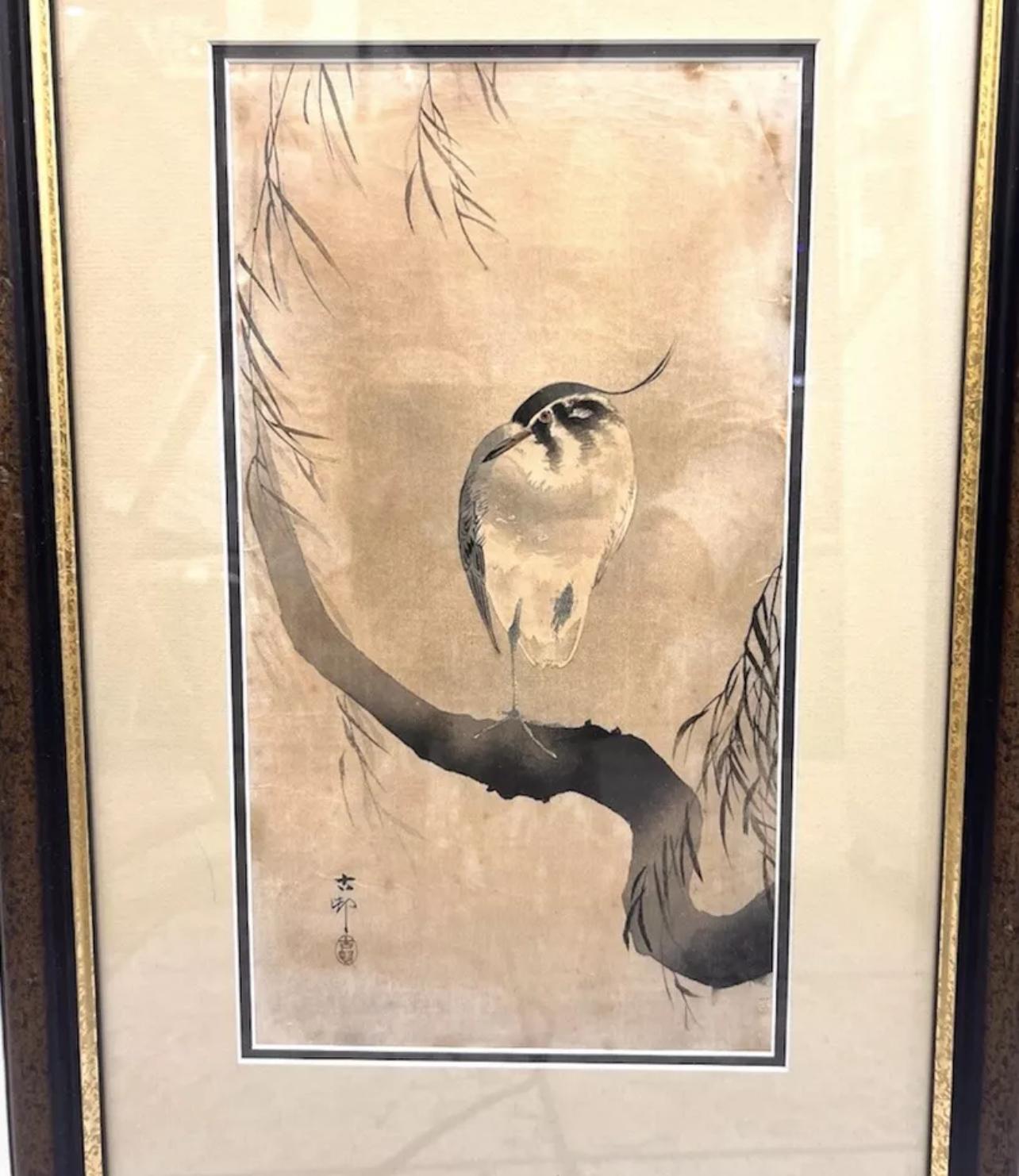 Antique Japanese genuine Woodblock print by Koson Ohara. Meiji period For Sale 5