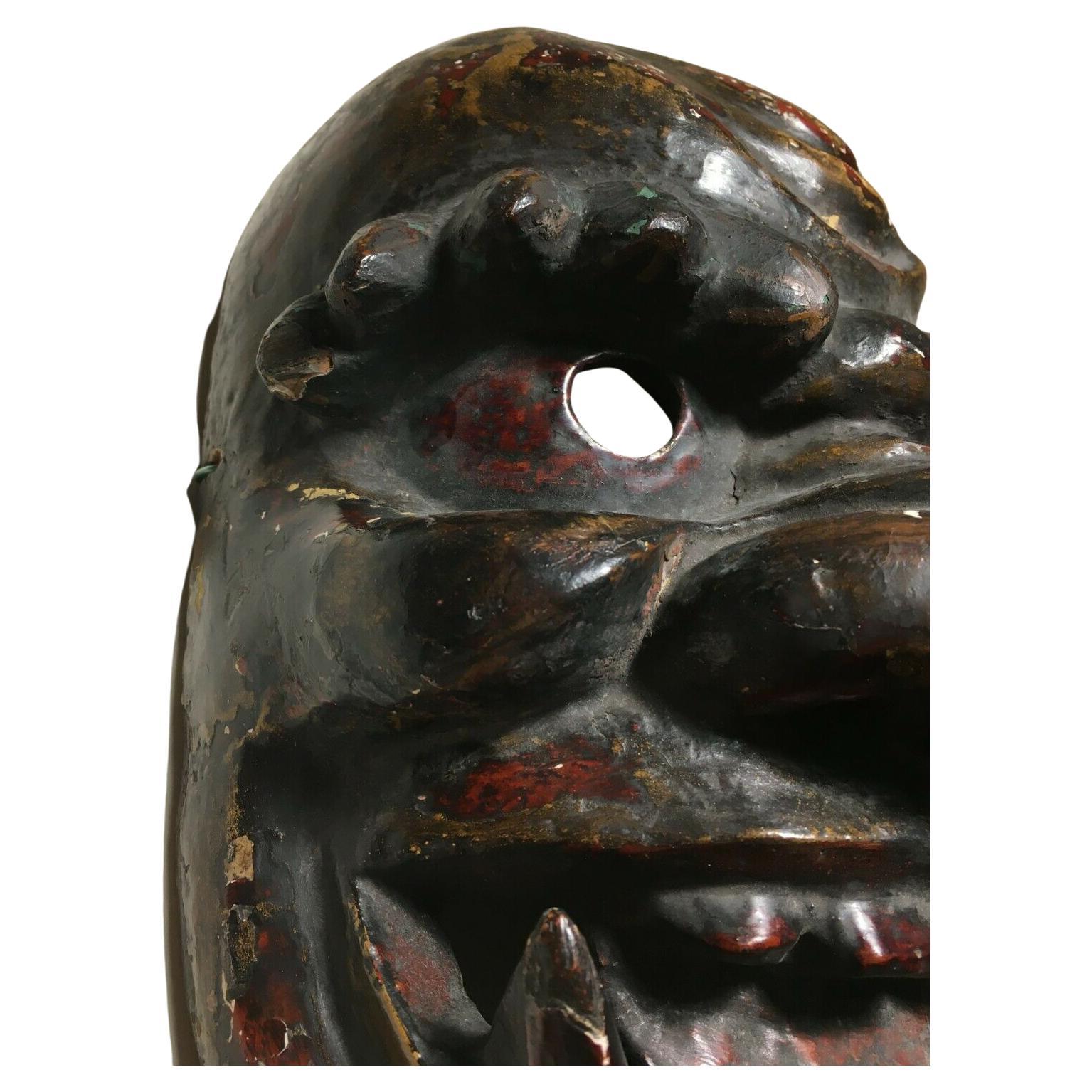Antique Japanese Gigaku Theater Mask Ethnographic Thick Patina Fierce God Kijin! For Sale 1