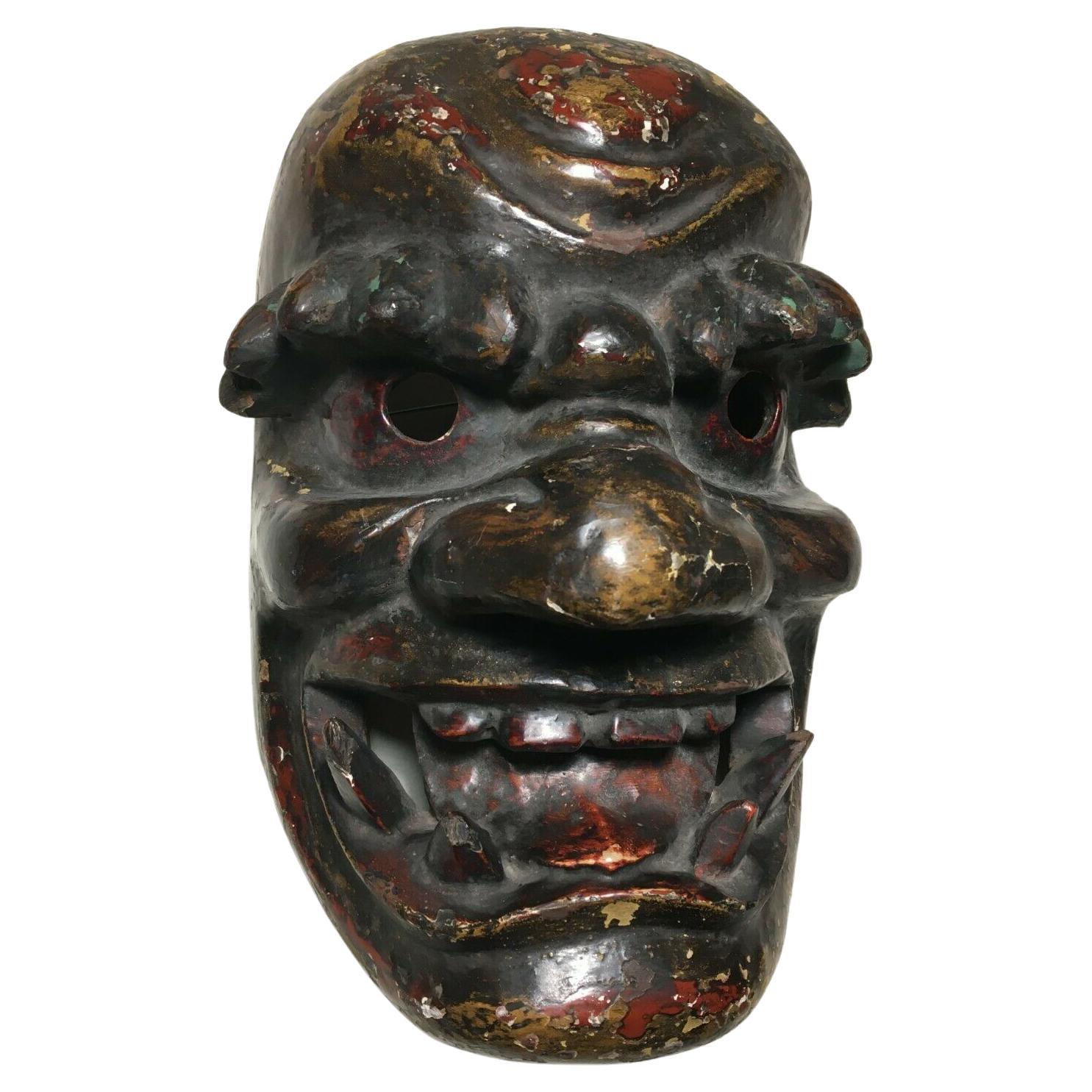 Antique Japanese Gigaku Theater Mask Ethnographic Thick Patina Fierce God Kijin! For Sale 2