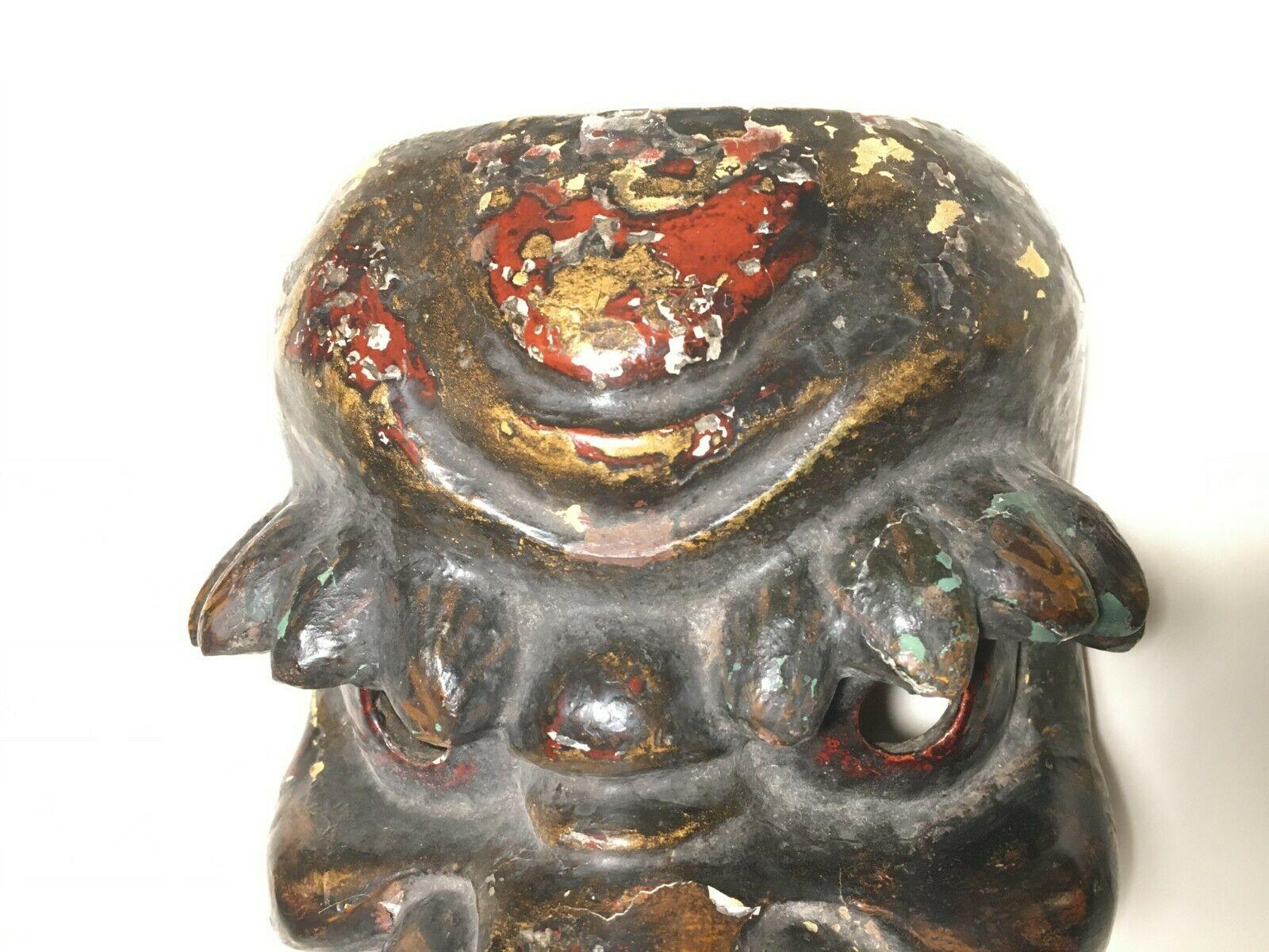 Antique Japanese Gigaku Theater Mask Ethnographic Thick Patina Fierce God Kijin! For Sale 3