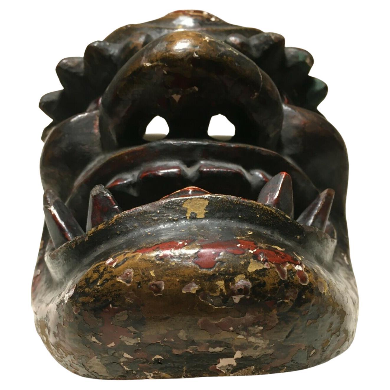19th Century Antique Japanese Gigaku Theater Mask Ethnographic Thick Patina Fierce God Kijin! For Sale