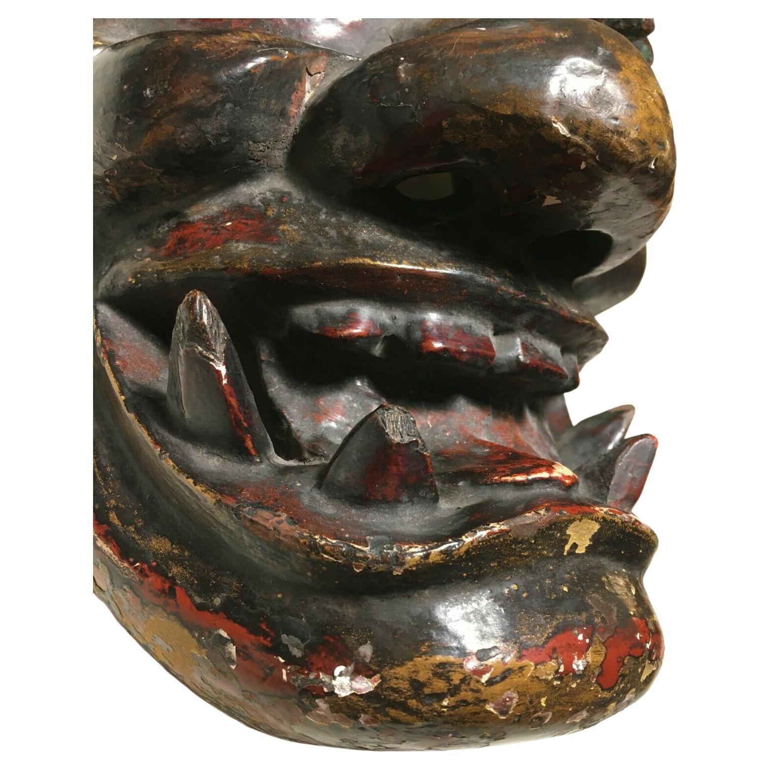 Other Antique Japanese Gigaku Theater Mask Ethnographic Thick Patina Fierce God Kijin! For Sale