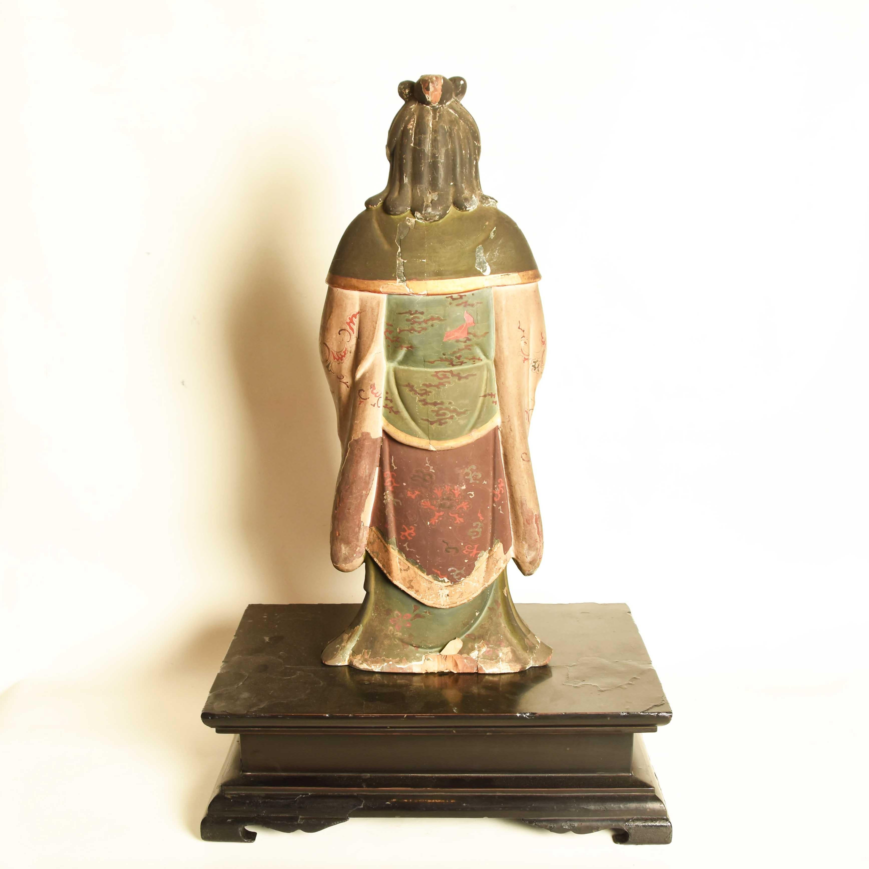 Gesso Antique Japanese Gilded Statue of a Shinto God, Momoyama Period For Sale