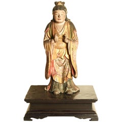 Antique Japanese Gilded Statue of a Shinto God, Momoyama Period