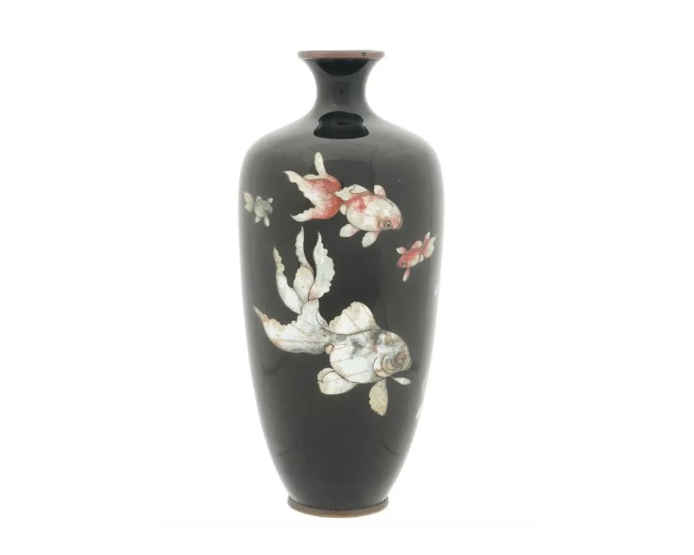 Large Antique Japanese Cloisonne Ginbari Enamel Vase Goldfish Fish In Good Condition For Sale In New York, NY